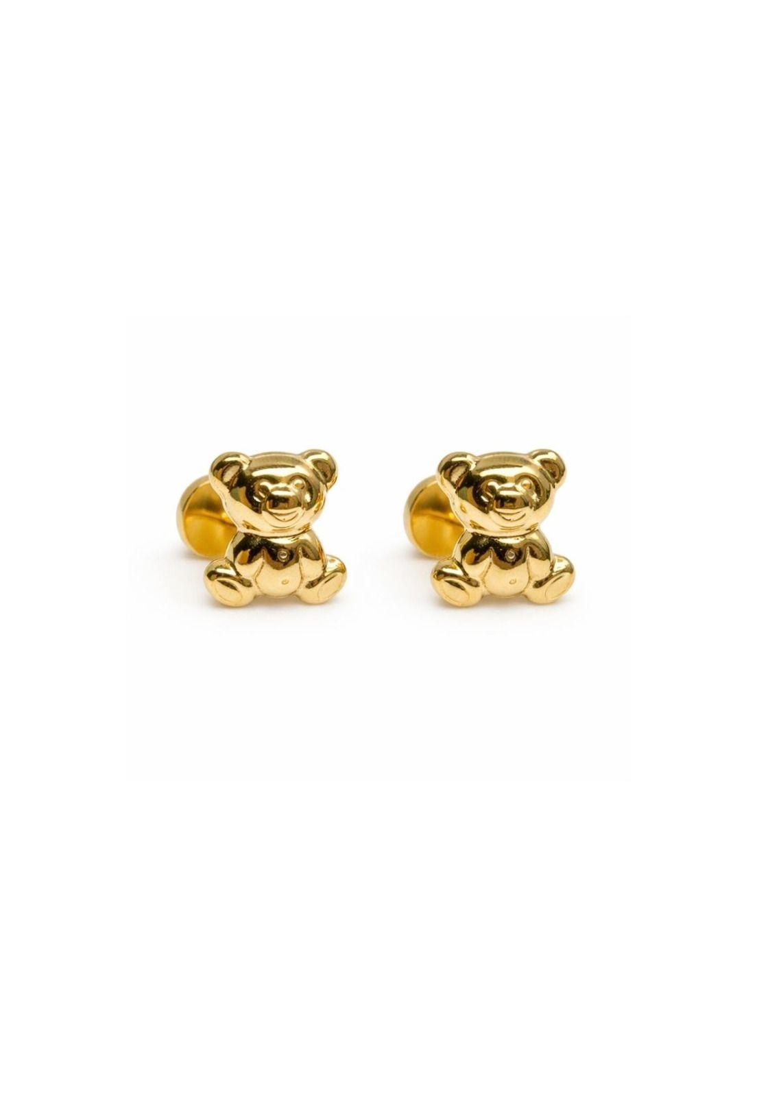 Aros Abridores Osito 6x7mm Oro 14k Oso Bebé Niña Dorado-0