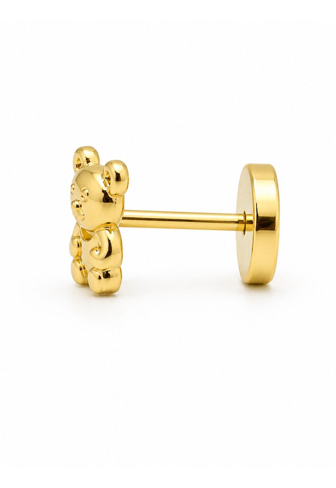 Aros Abridores Osito 6x7mm Oro 14k Oso Bebé Niña Dorado-2