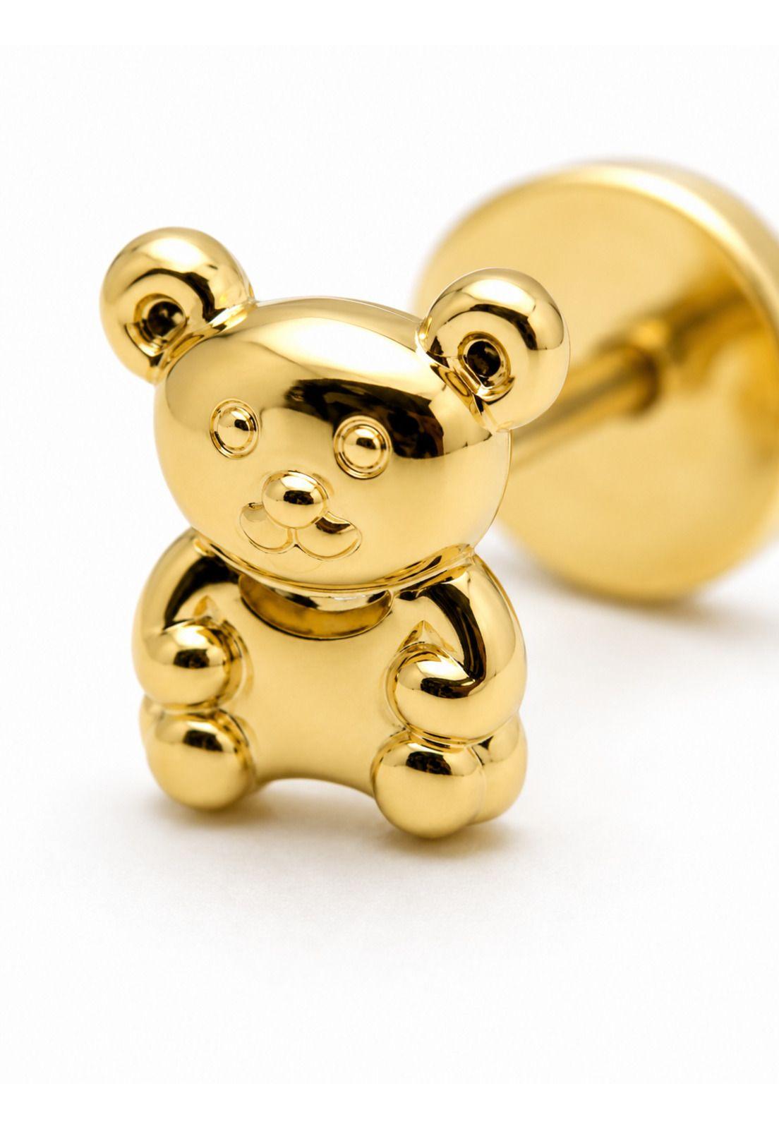 Aros Abridores Osito 6x7mm Oro 14k Oso Bebé Niña Dorado-3
