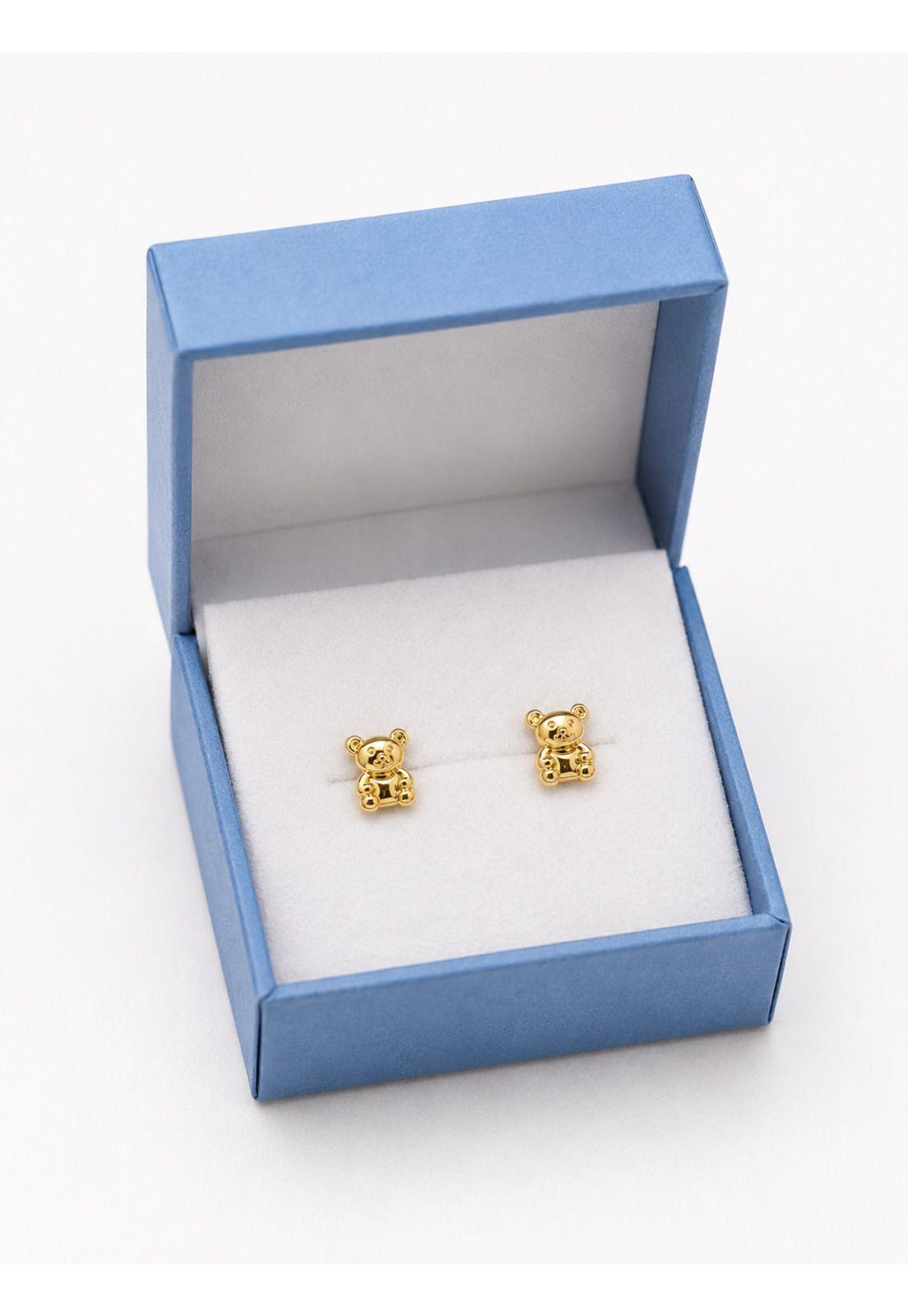 Aros Abridores Osito 6x7mm Oro 14k Oso Bebé Niña Dorado-4