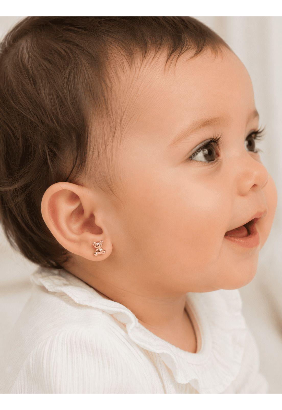 Aros Abridores Osito 6x7mm Oro 14k Oso Bebé Niña Dorado-5