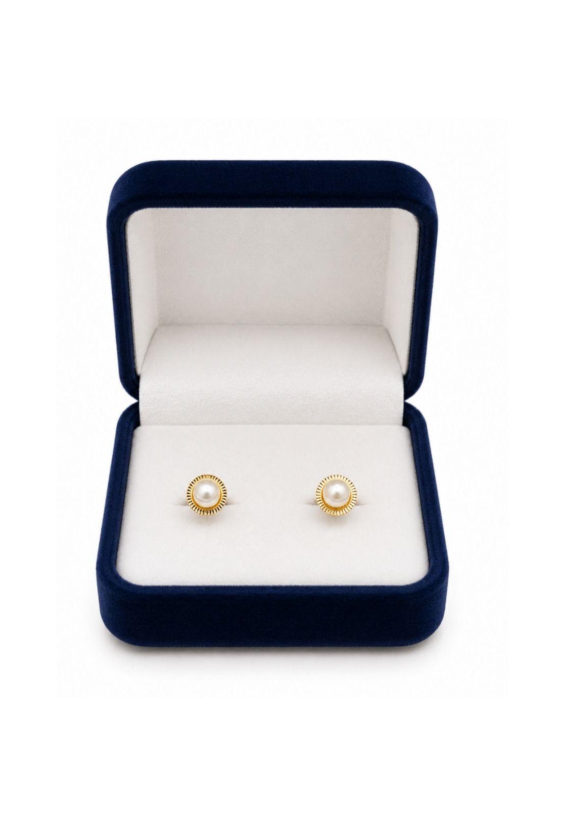 Aros Perla Blanca Redondela 5mm Oro 18k 0.90gr Mujer Niña Dorado-2