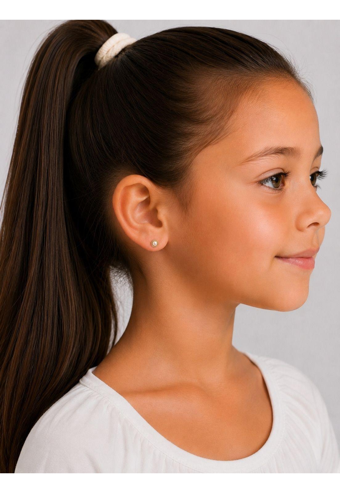Aros Perla Blanca Redondela 5mm Oro 18k 0.90gr Mujer Niña Dorado-5