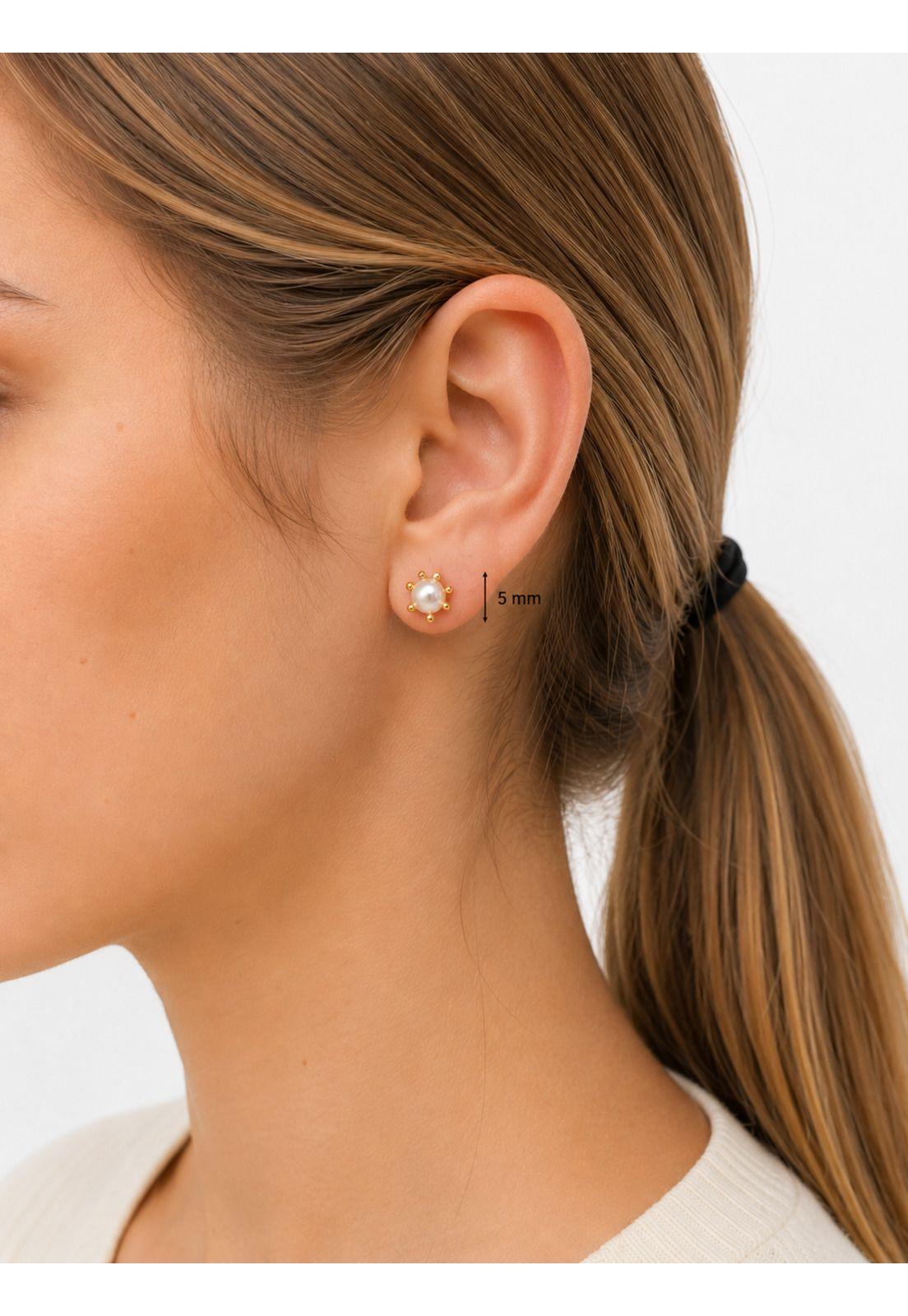Aros Perla Cultivada Pistilo 5mm N3 Oro 18k 2.2gr Mujer Dorado-2