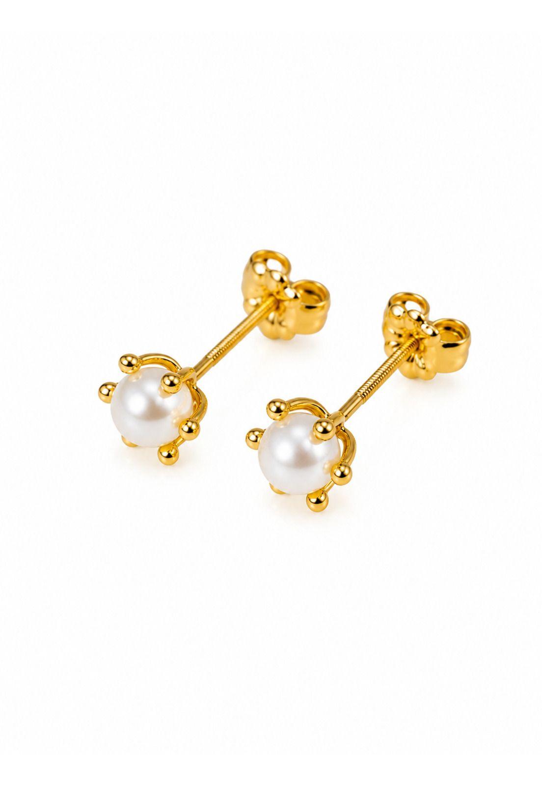 Aros Perla Cultivada Pistilo 5mm N3 Oro 18k 2.2gr Mujer Dorado-3
