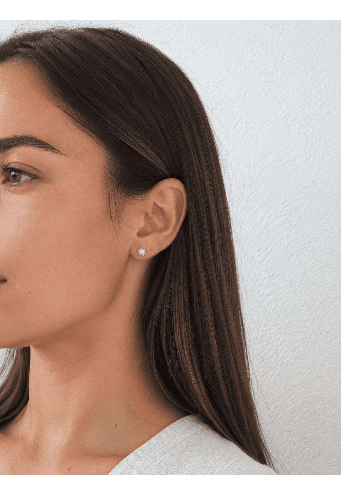 Aros Perla Cultivada Pistilo 5mm N3 Oro 18k 2.2gr Mujer Dorado-2
