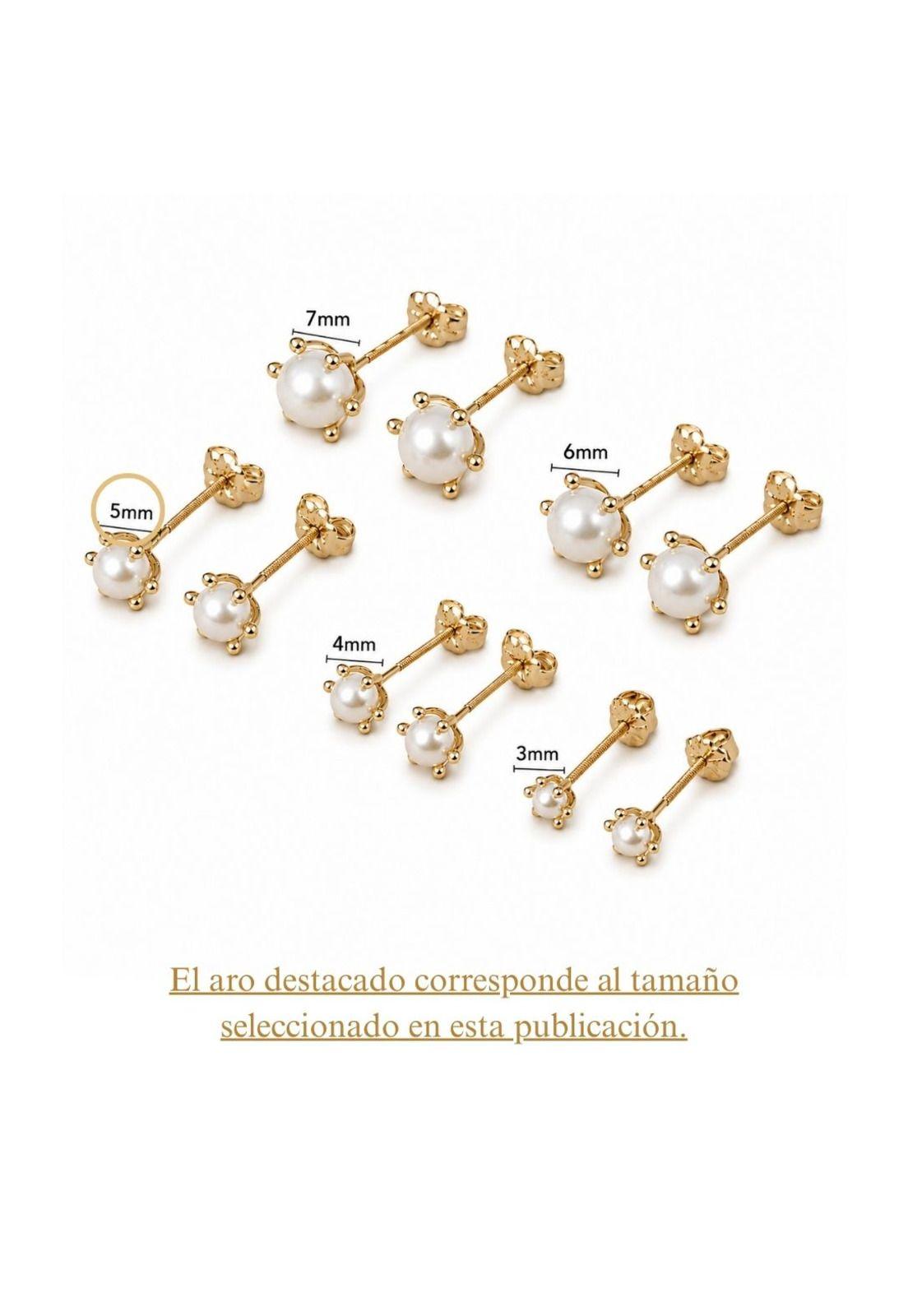Aros Perla Cultivada Pistilo 5mm N3 Oro 18k 2.2gr Mujer Dorado-4