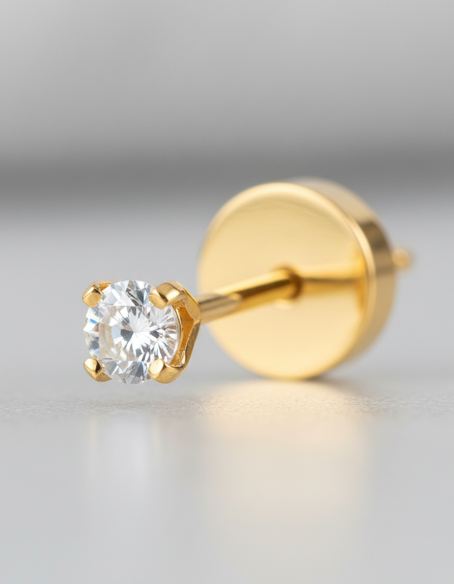 Aros Abridores Chispas 2 mm Oro 18K con Circ n y Tope a Presi n No1-3