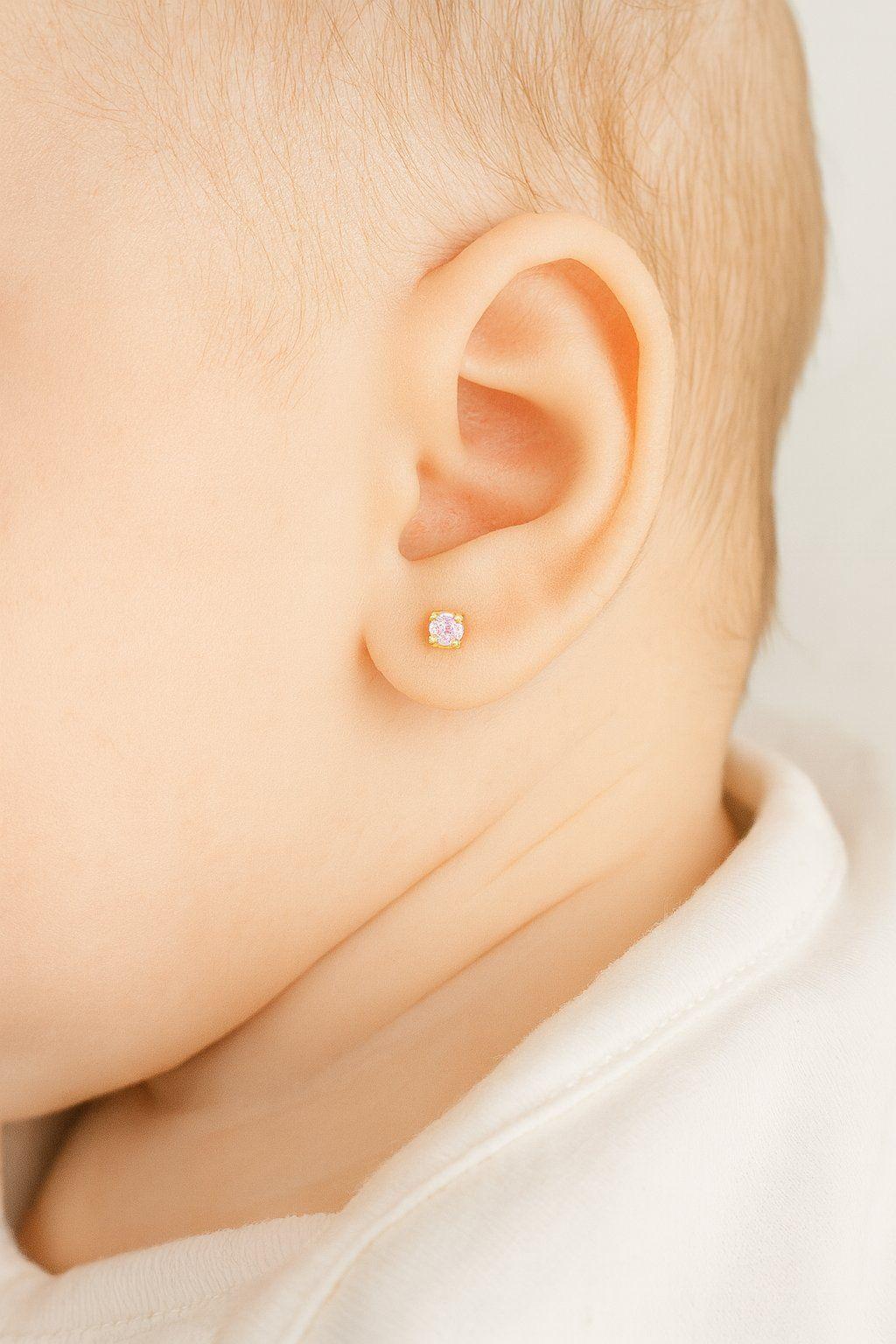 Aros Abridores Chispas 2mm Oro 18K con Circón y Tope a Presión No1-1