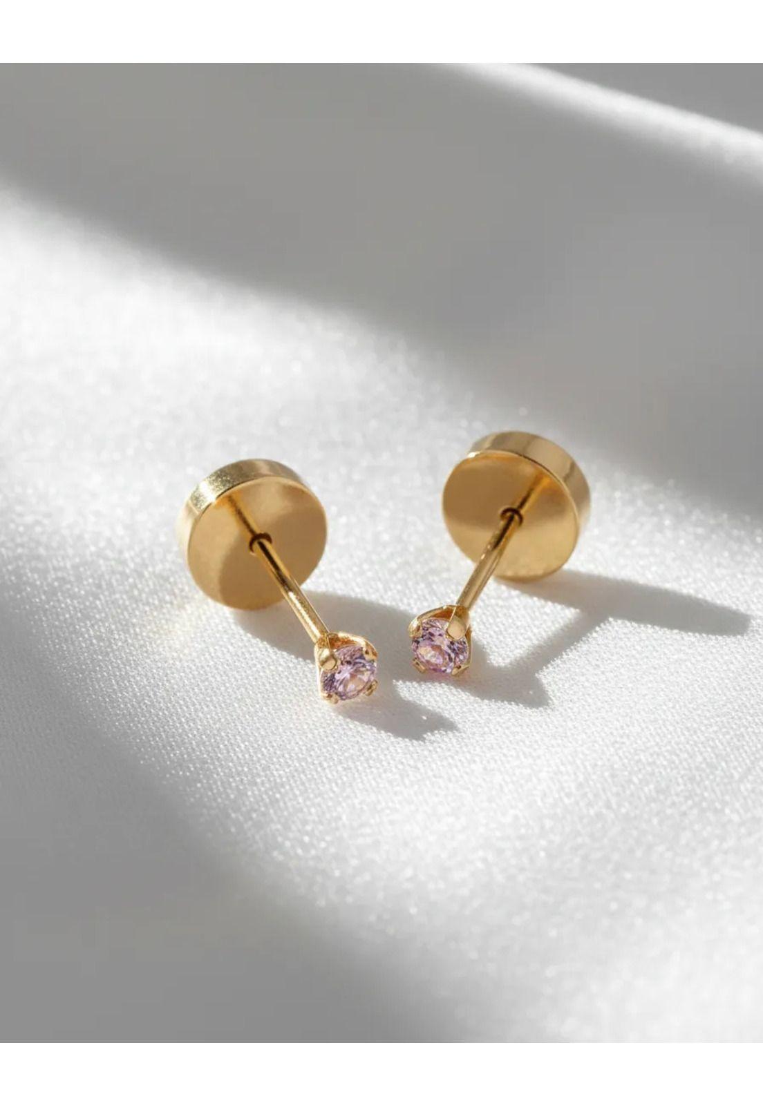 Aros Abridores Chispas 2mm No1 Oro 18k Circón Bebé Niña-5