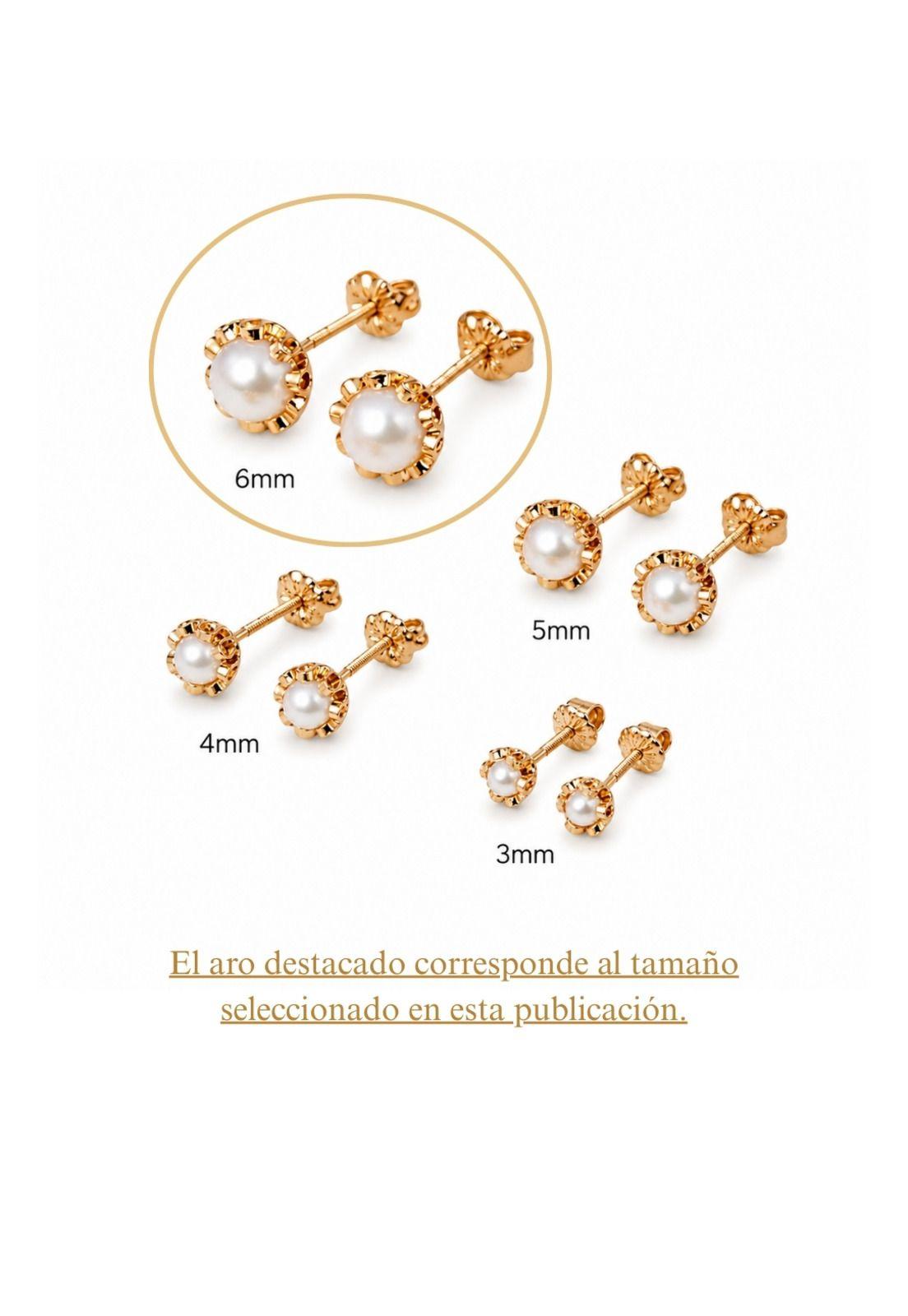 Aros Perla Río Blanca Cuello de Payaso 6mm Oro 18K Atornillado 2.4gr Mujer Elegante.-5