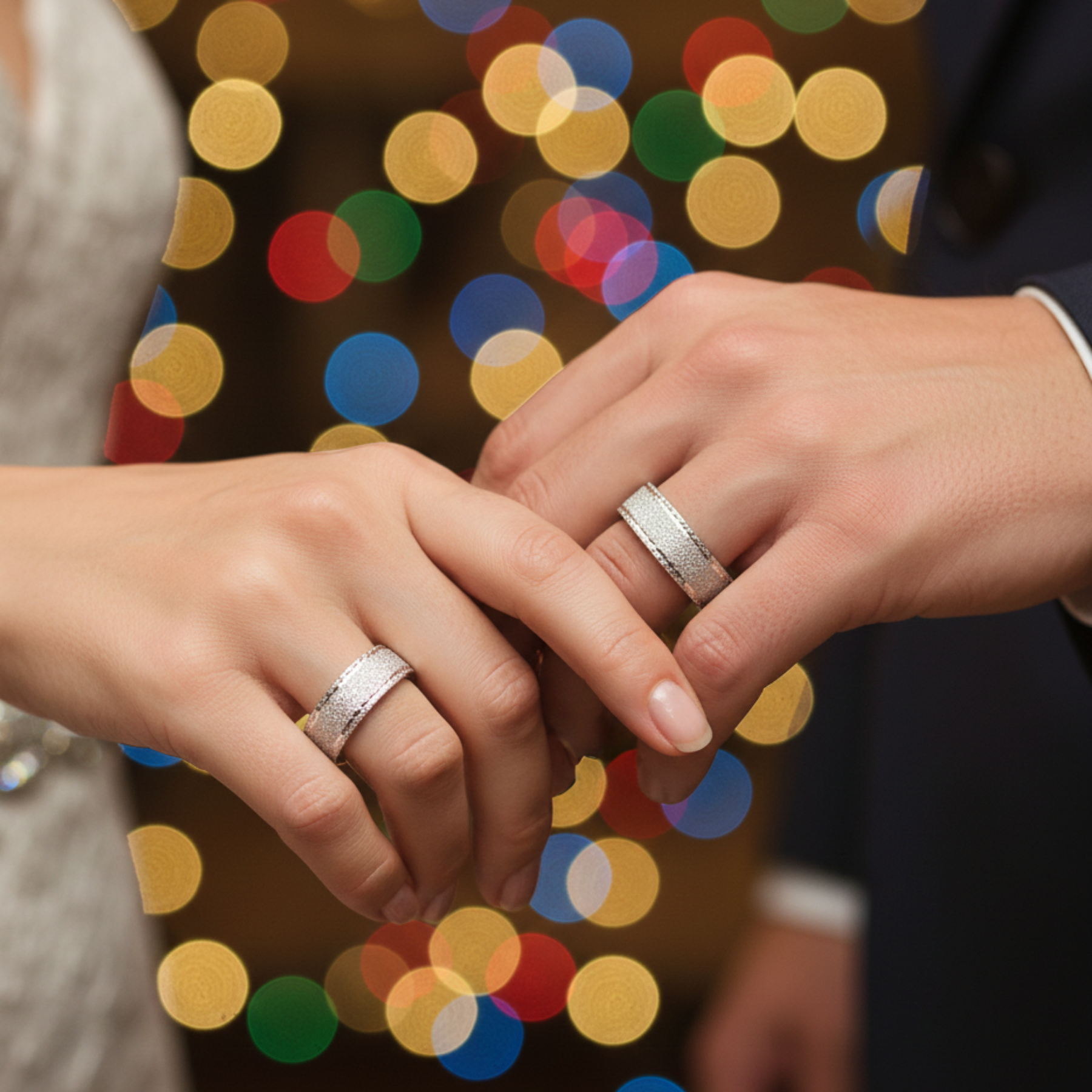 Argollas de Matrimonio Planas 4 mm Facetadas Satinadas con Borde Plata nacional-2