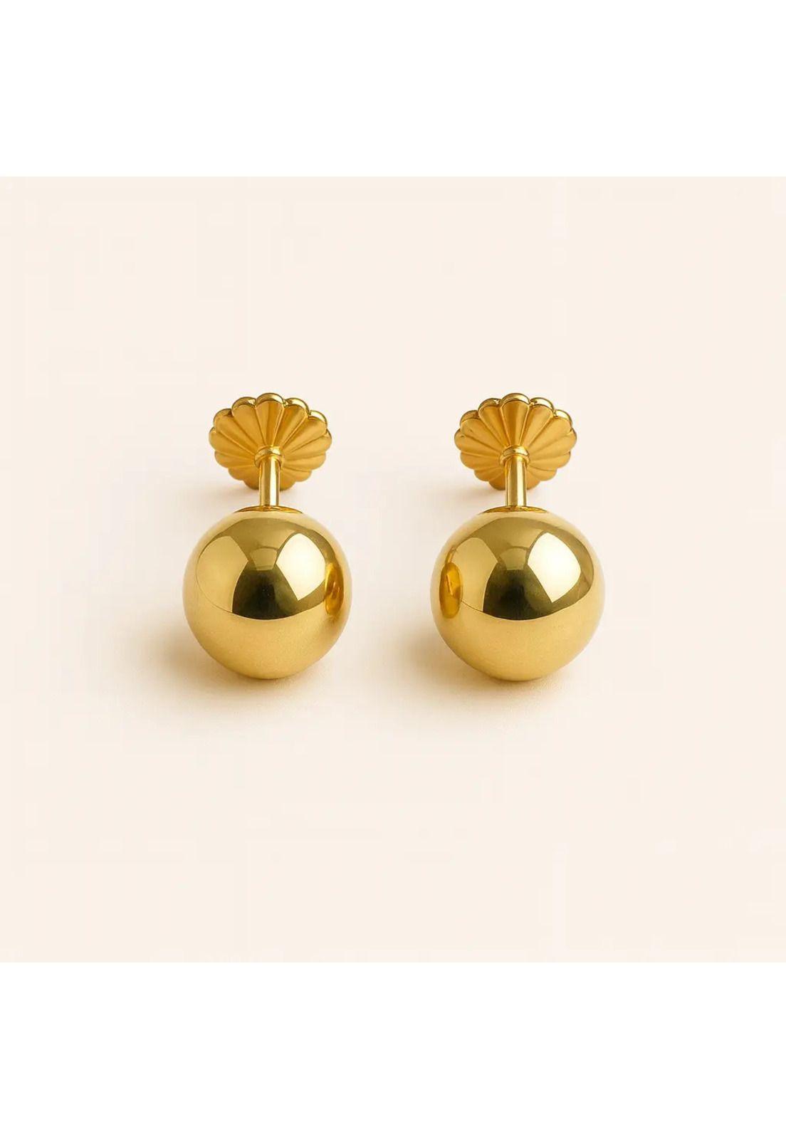 Aros Bolita 8mm N6 Oro 18k 1.20g Juvenil Mujer Hipoalergénic Dorado-0