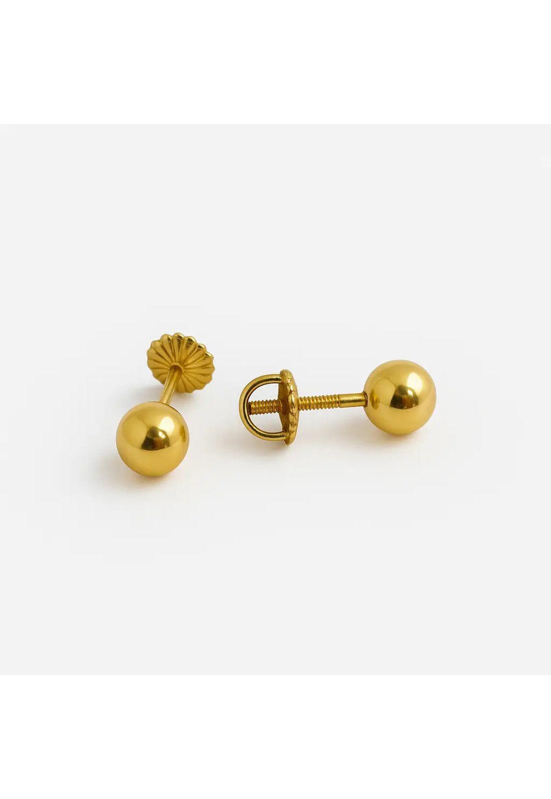 Aros Bolita 8mm N6 Oro 18k 1.20g Juvenil Mujer Hipoalergénic Dorado-2
