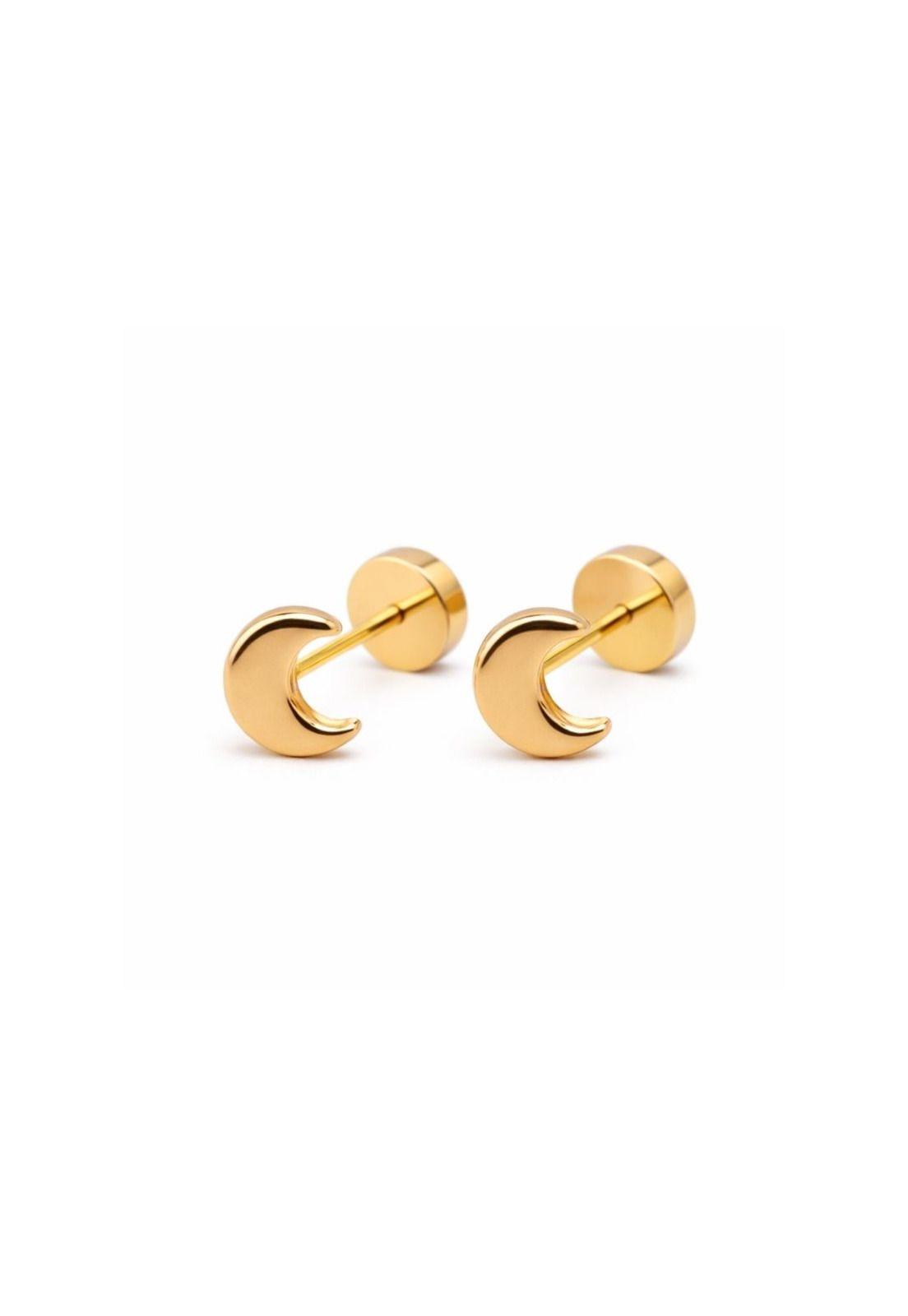 Aros Abridores Luna 5x3mm Oro 14k Bebé Niña Juvenil Dorado-0