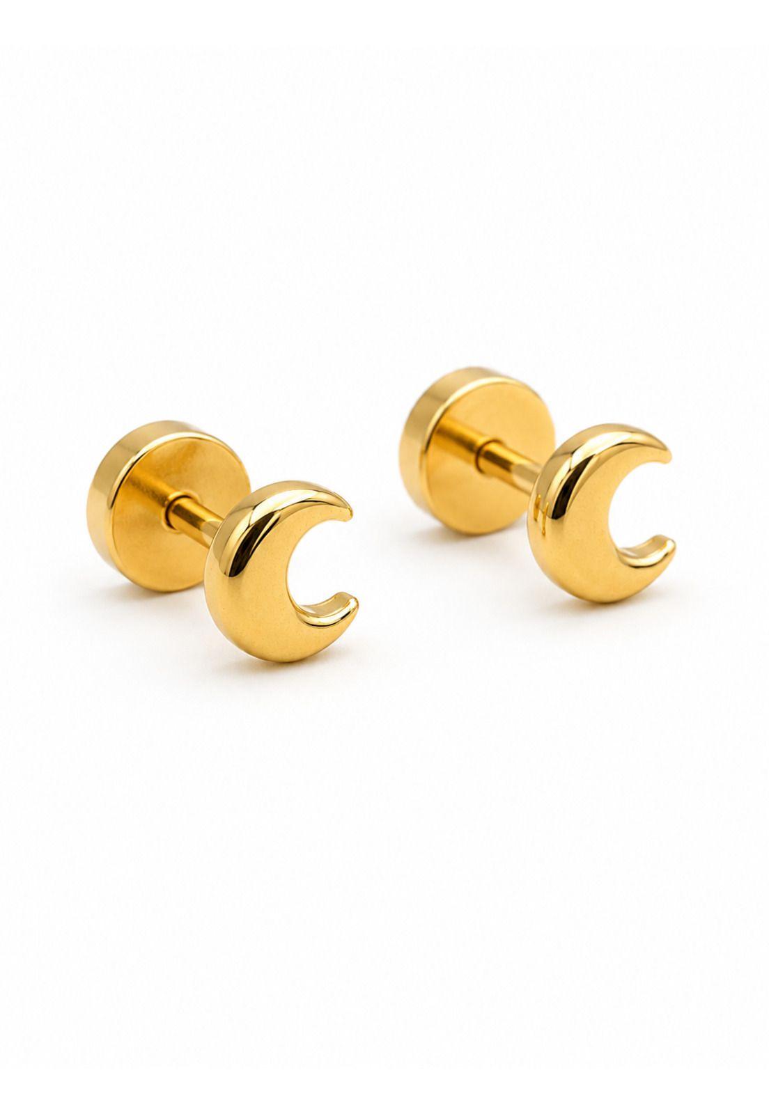 Aros Abridores Luna 5x3mm Oro 14k Bebé Niña Juvenil Dorado-2