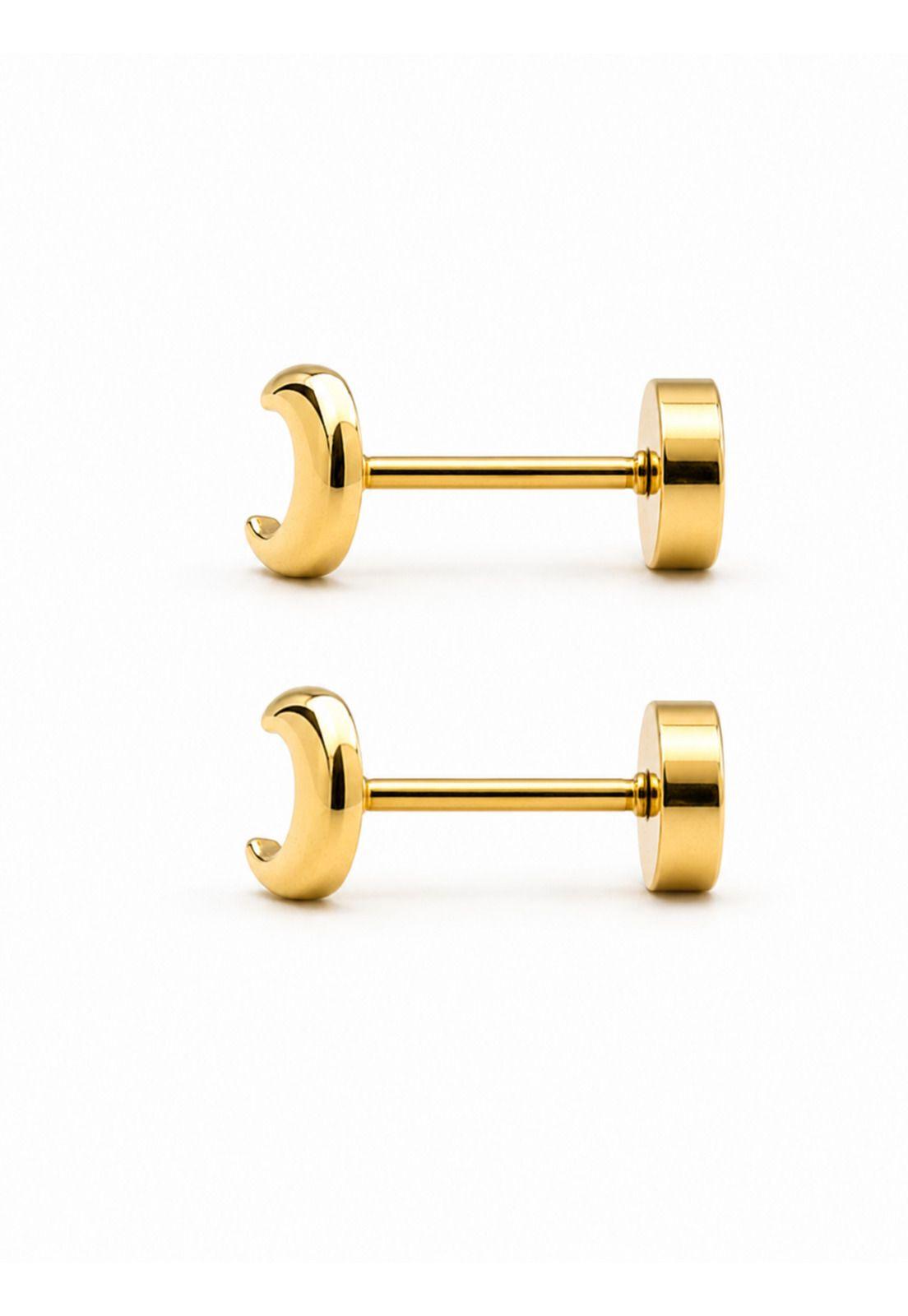Aros Abridores Luna 5x3mm Oro 14k Bebé Niña Juvenil Dorado-3