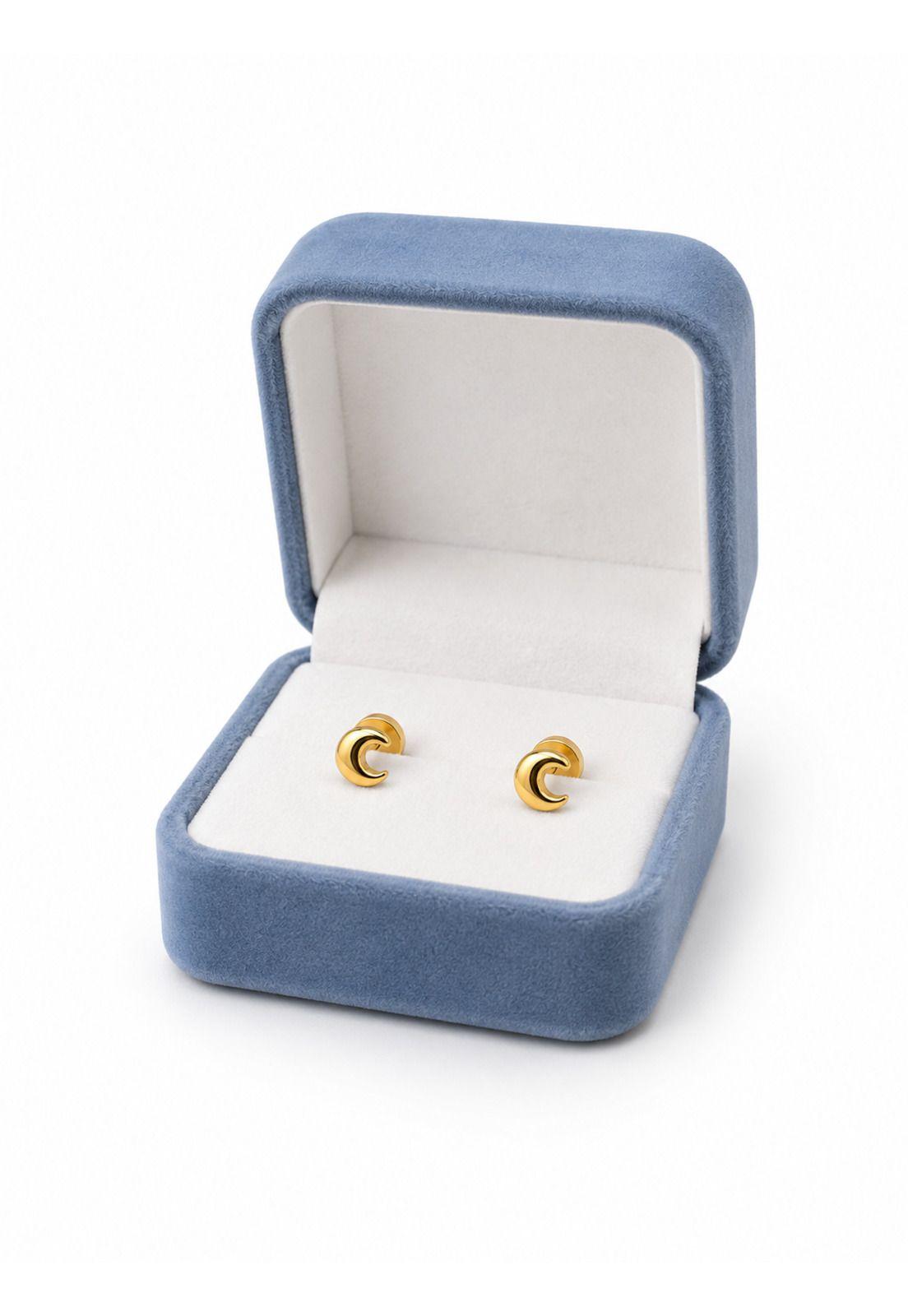 Aros Abridores Luna 5x3mm Oro 14k Bebé Niña Juvenil Dorado-4