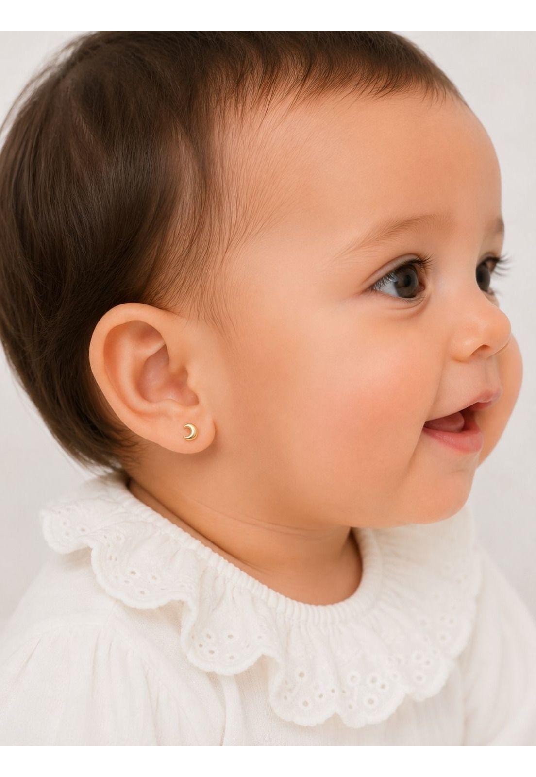 Aros Abridores Luna 5x3mm Oro 14k Bebé Niña Juvenil Dorado-6
