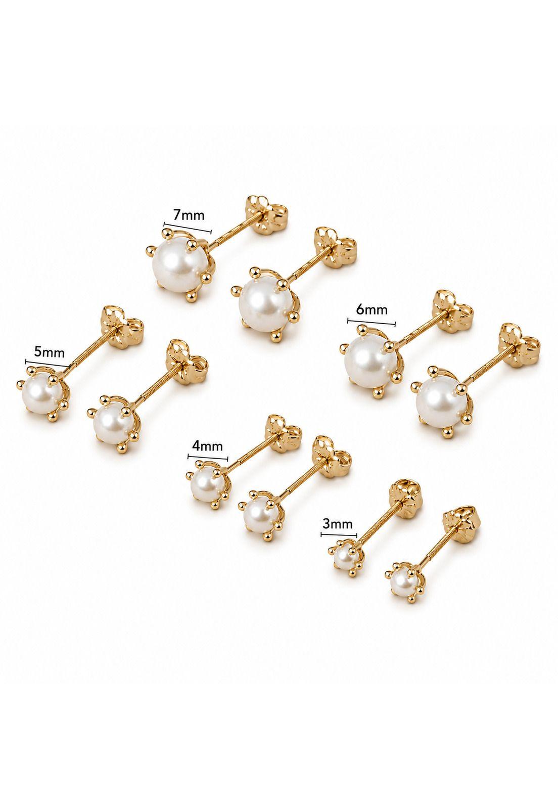 Aros Perla Cultivada Pistilo 3mm N1 Oro 18k 0.95gr Mujer Dorado-3