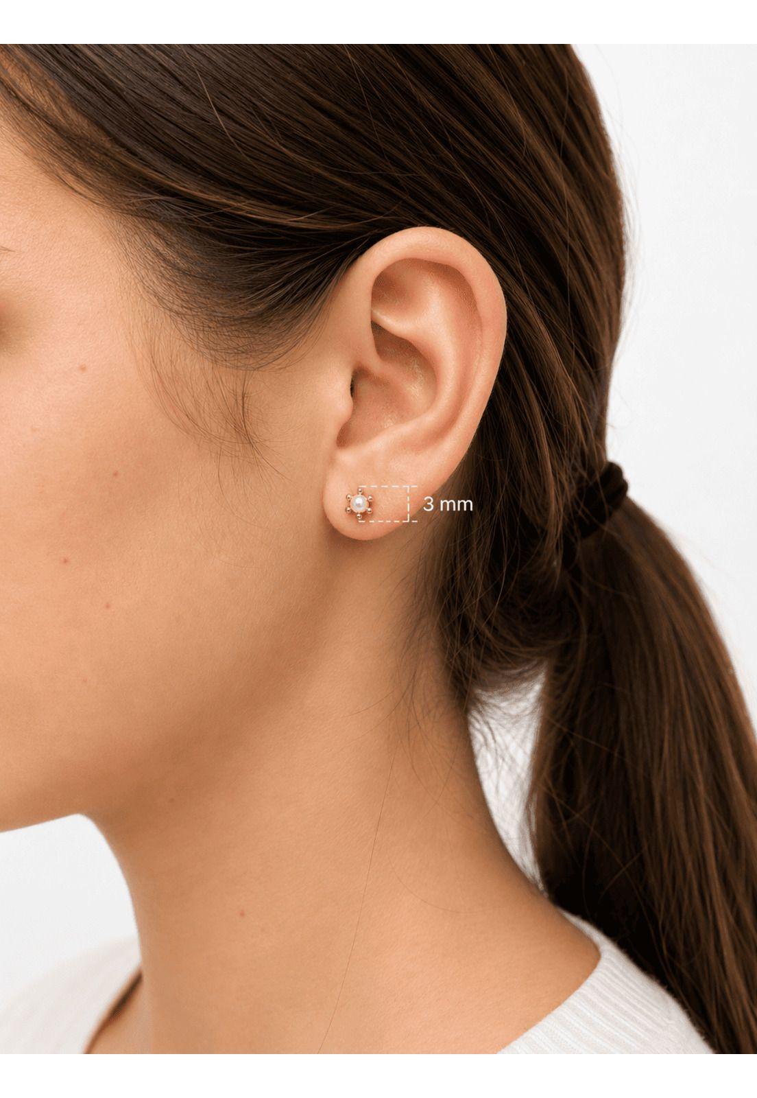 Aros Perla Cultivada Pistilo 3mm N1 Oro 18k 0.95gr Mujer Dorado-4