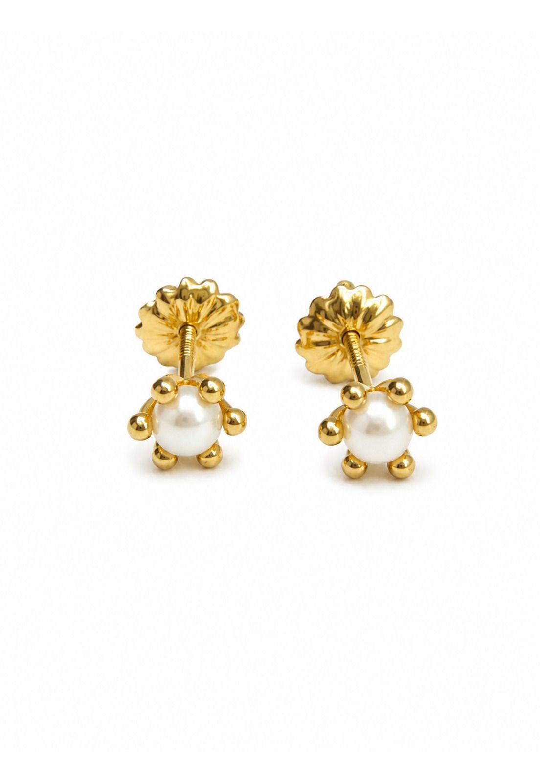 Aros Perla Cultivada Pistilo 3mm N1 Oro 18k 0.95gr Mujer Dorado-3
