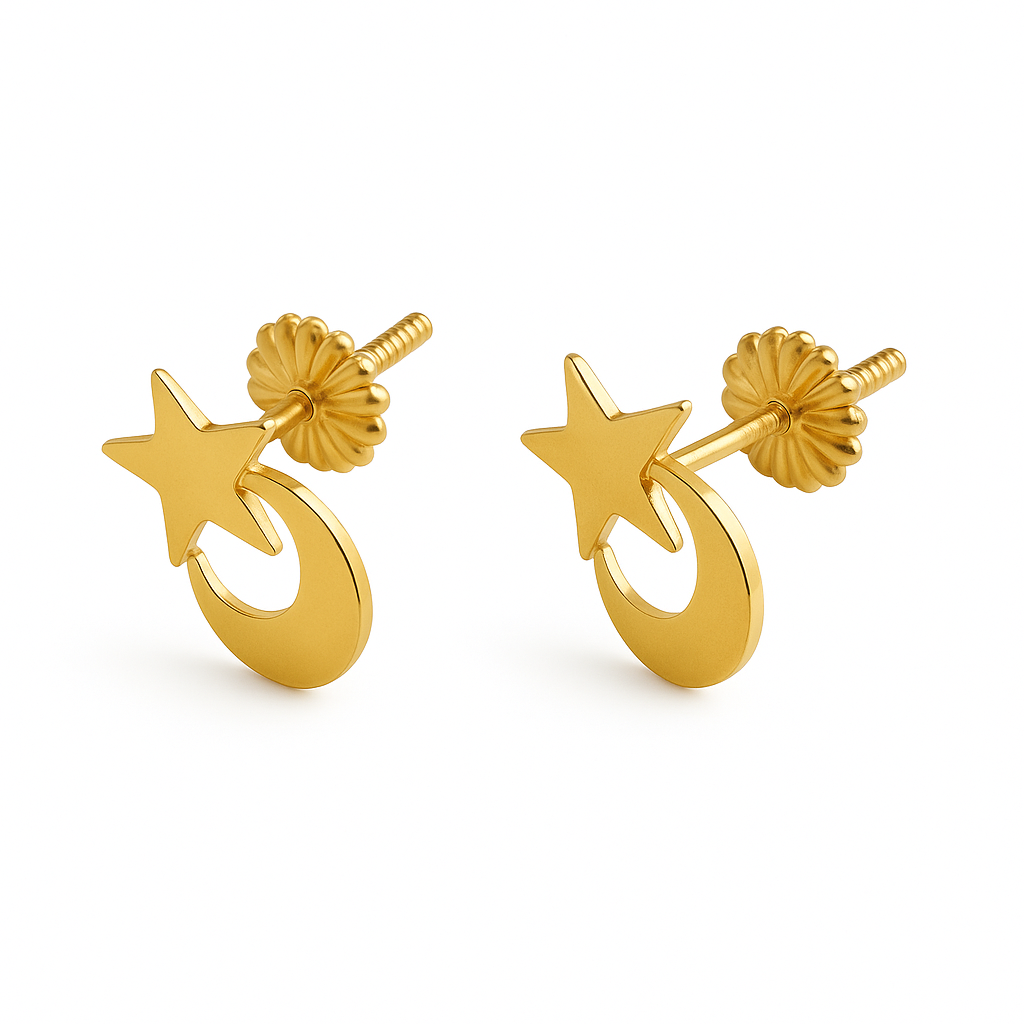 Aros Estrella y Luna Oro 18k nacional -2