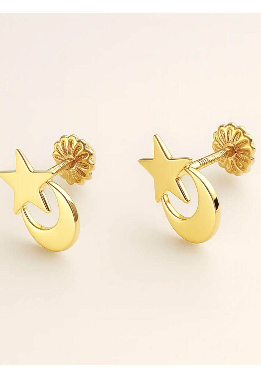 Aros Estrella Y Luna Oro18k 5mm 1gr Mujer Niña Hipoalergénic Dorado-2
