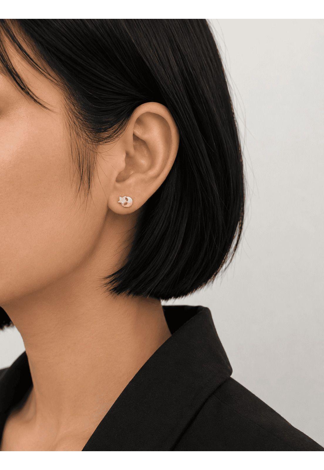 Aros Estrella Y Luna Oro 18k 1gr Mujer Niña Hipoalergénic Dorado-2