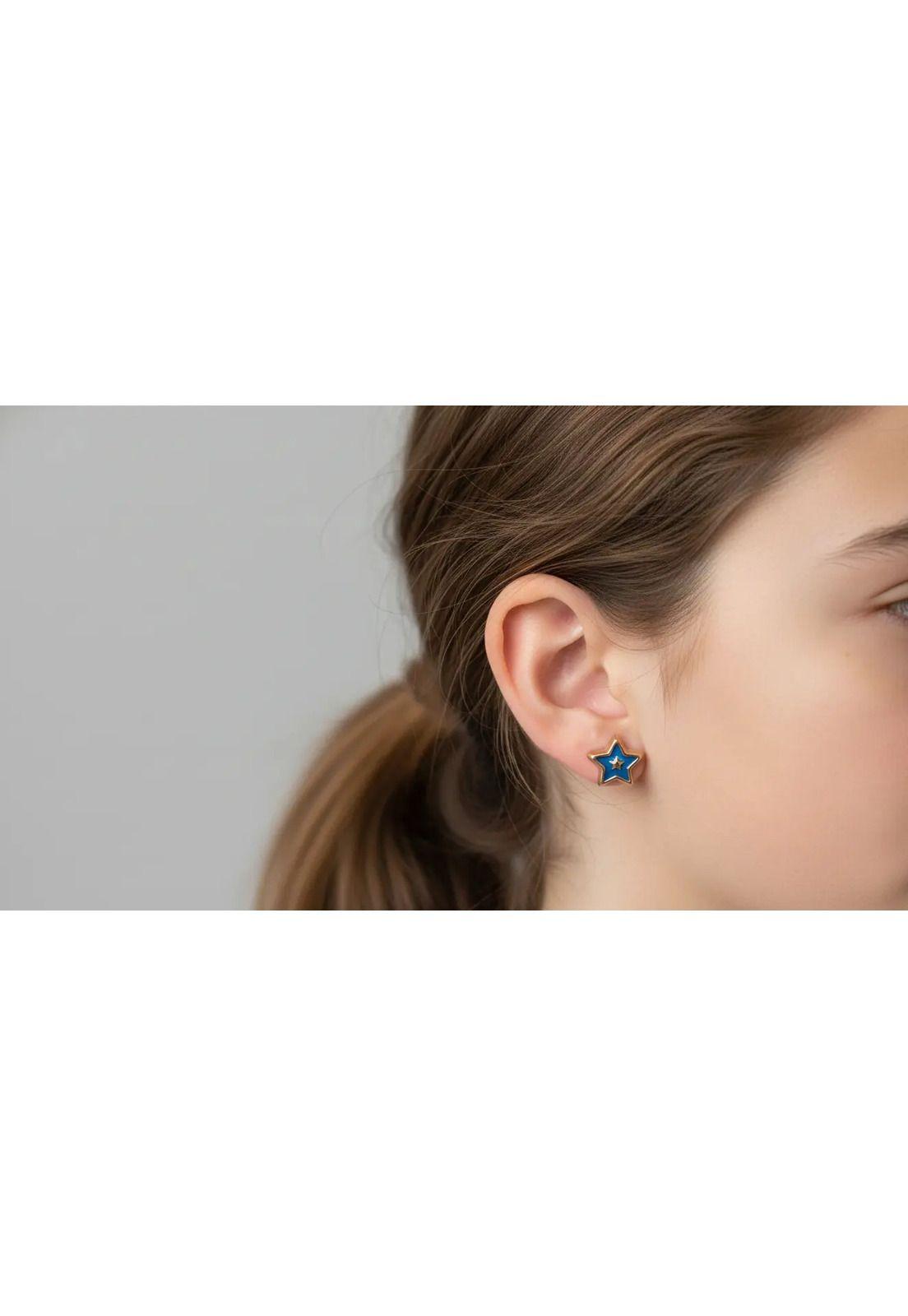Aros Abridores Estrella Colores 5mm Oro 14k Bebé Niña Azul-2