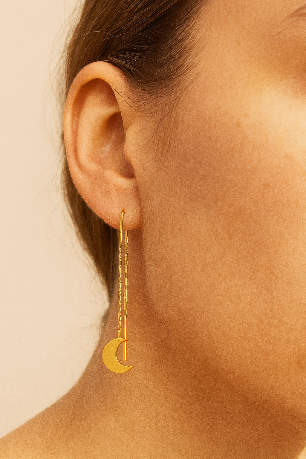 Aros Cadenas luna  Oro 18k nacional -2