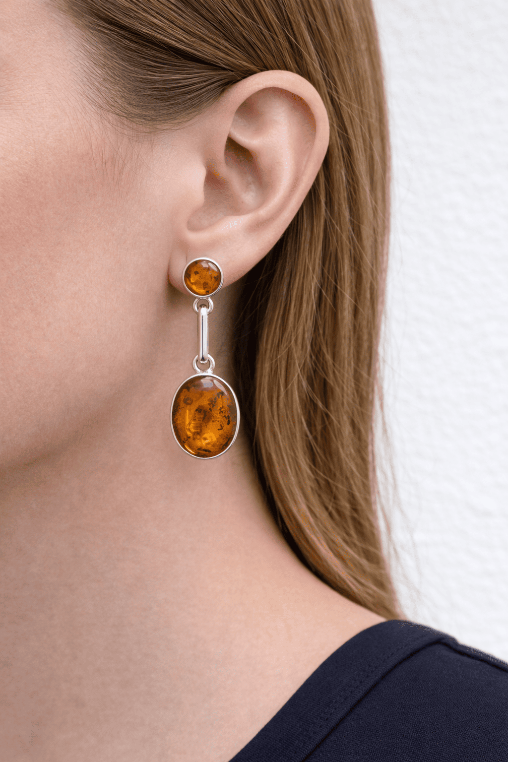 Aros Ámbar Ovalado Plata 950 Tornillo Mariposa Colgantes Mujer Piedra Ámbar-2