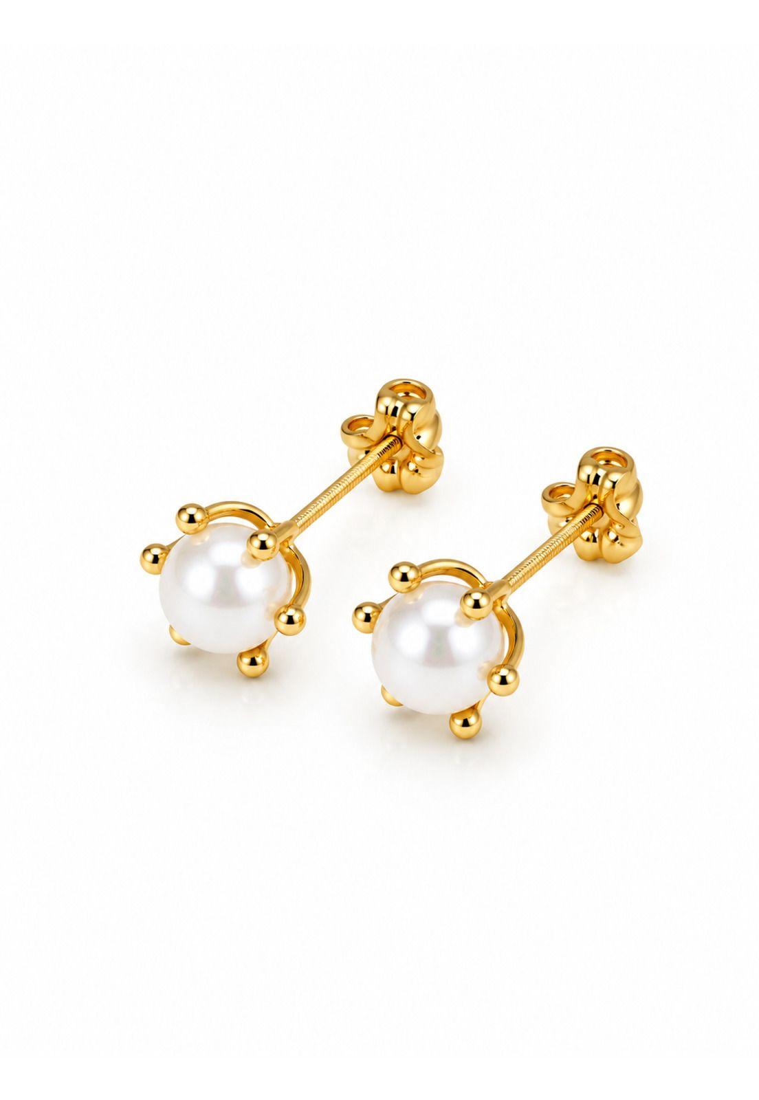 Aros Perla Cultivada Pistilo 6mm N4 Oro 18k 2.50gr Mujer Dorado-0
