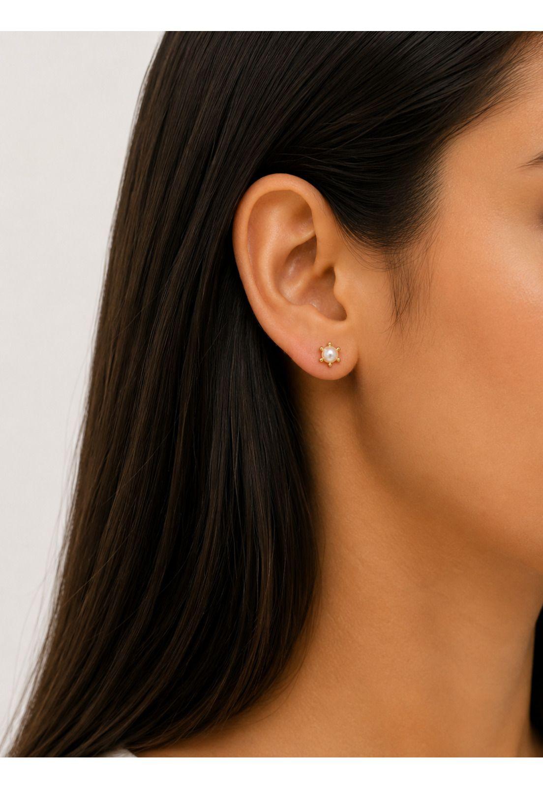 Aros Perla Cultivada Pistilo 6mm N4 Oro 18k 2.50gr Mujer Dorado-1