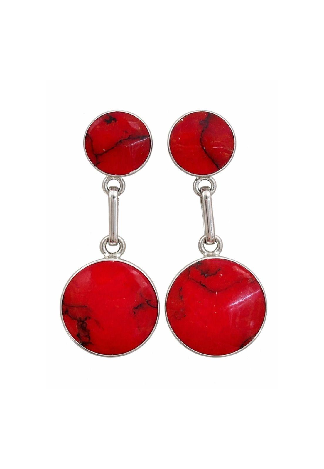 Aros Granate Circular Plata 950 Tornillo Mariposa Colgantes Mujer Elegantes Piedra Roja.-1