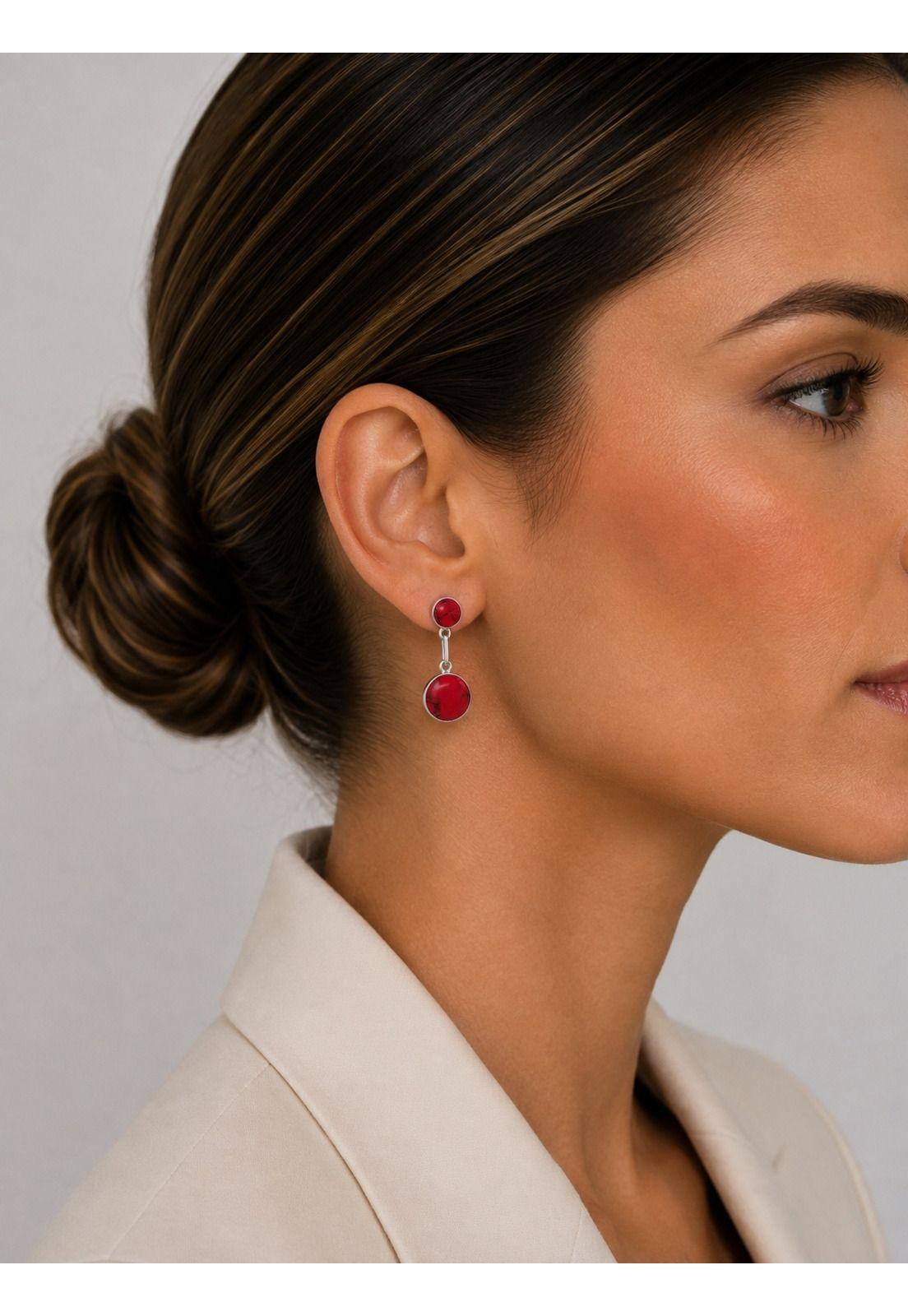 Aros Granate Circular Plata 950 Tornillo Mariposa Colgantes Mujer Elegantes Piedra Roja.-5