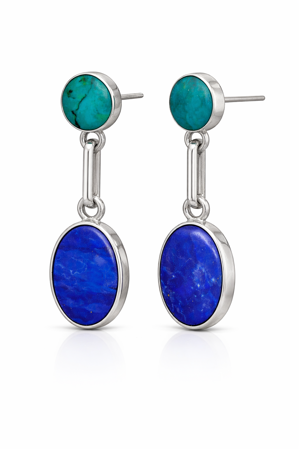 Aros Turquesa Lapislázuli Ovalado Plata 950 Tornillo Mariposa Mujer Piedra Azul-1