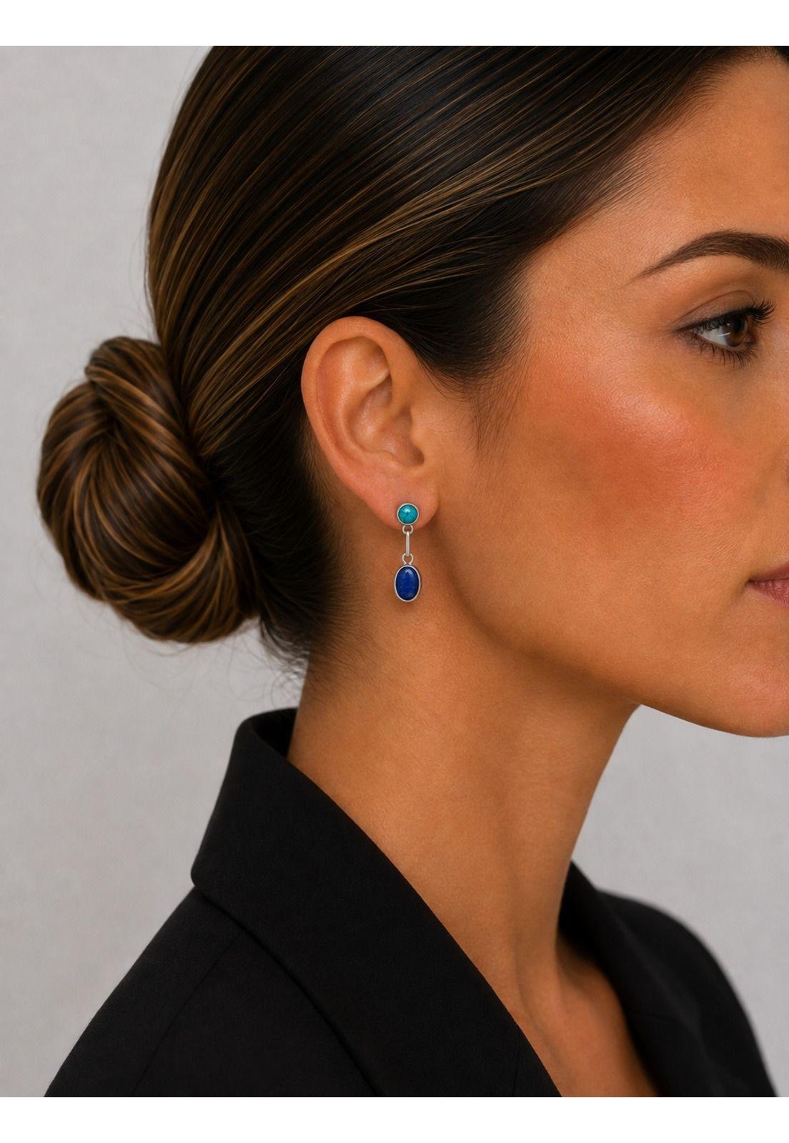Aros Turquesa Lapislázuli Ovalado Plata 950 Colgantes Mujer Elegantes Piedra Azul.-2