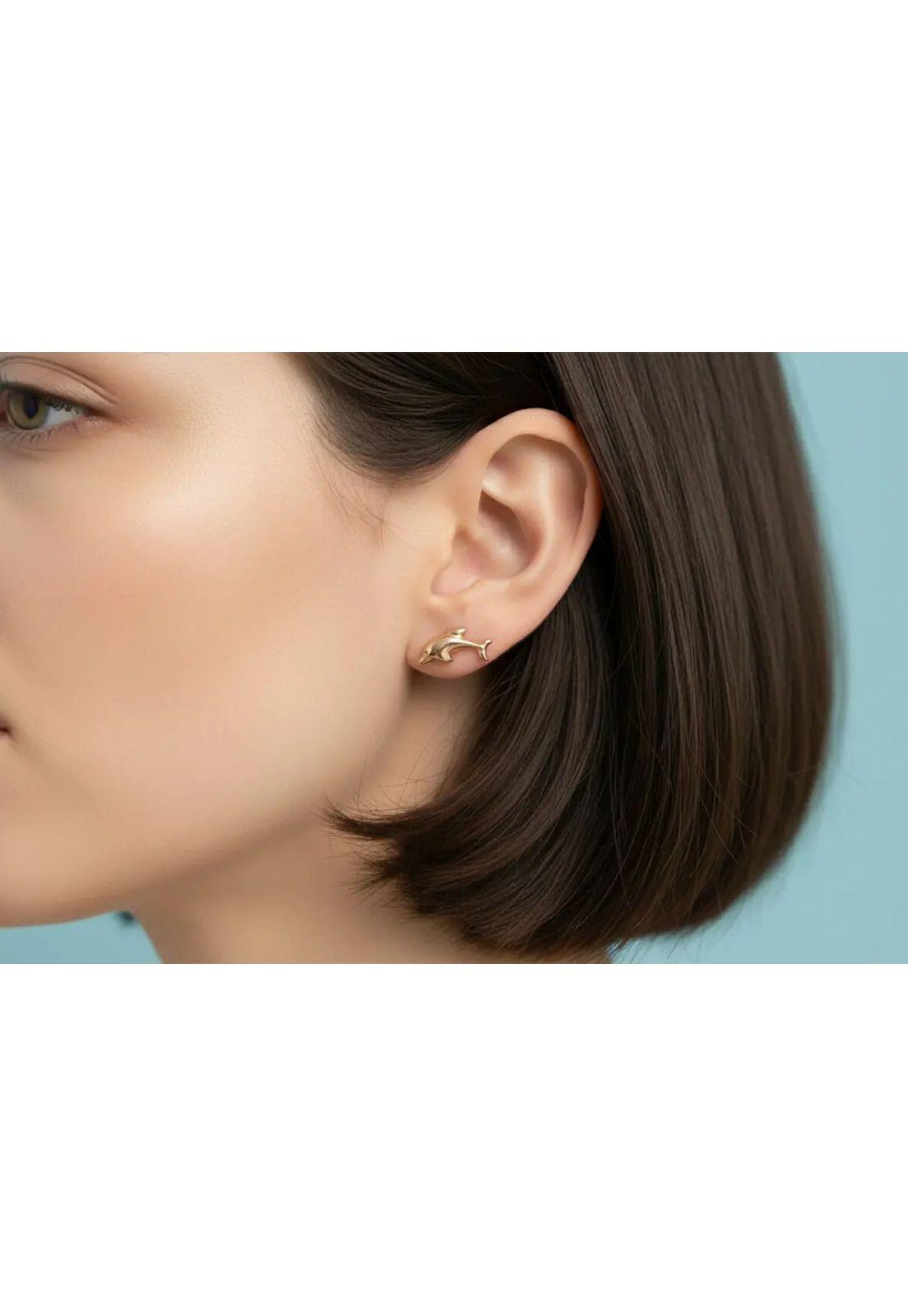 Aros Abridores Delfín 4x9mm Oro 14k Niña Hipoalergénico Dorado-3