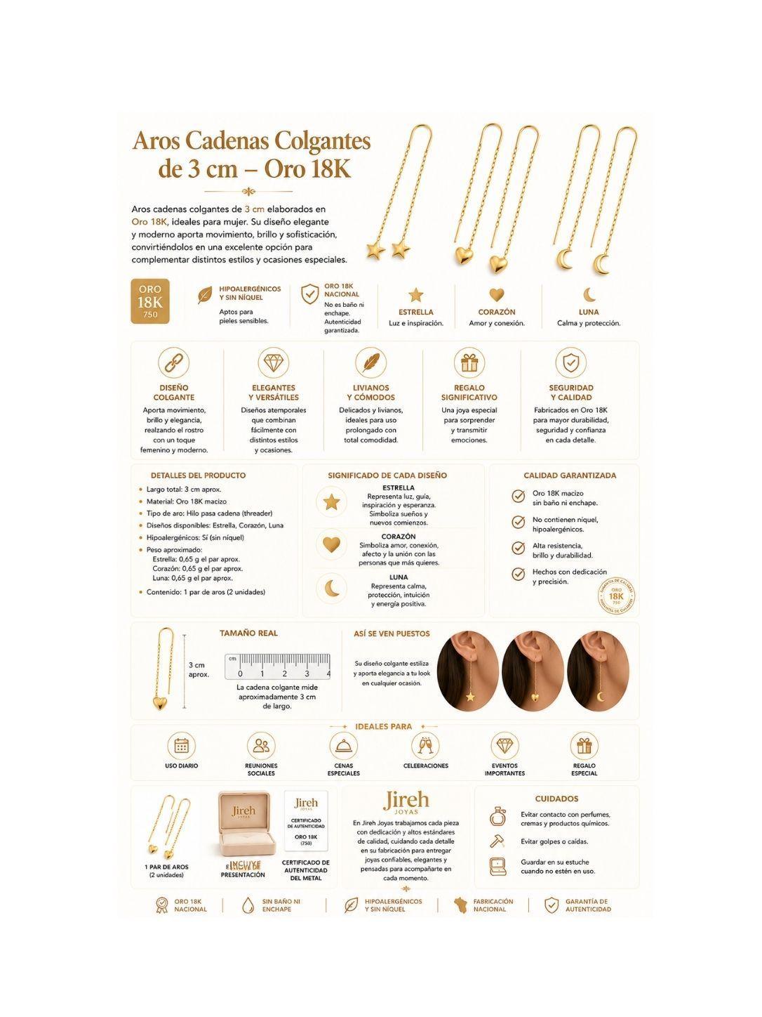 Aros Cadenas Corazón Oro 18k nacional 1.5 gr-3