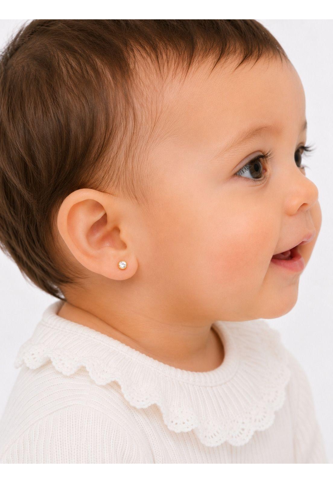 Aros Abridores Punto De Luz 4mm Oro 18k Circón Bebé Niña-4
