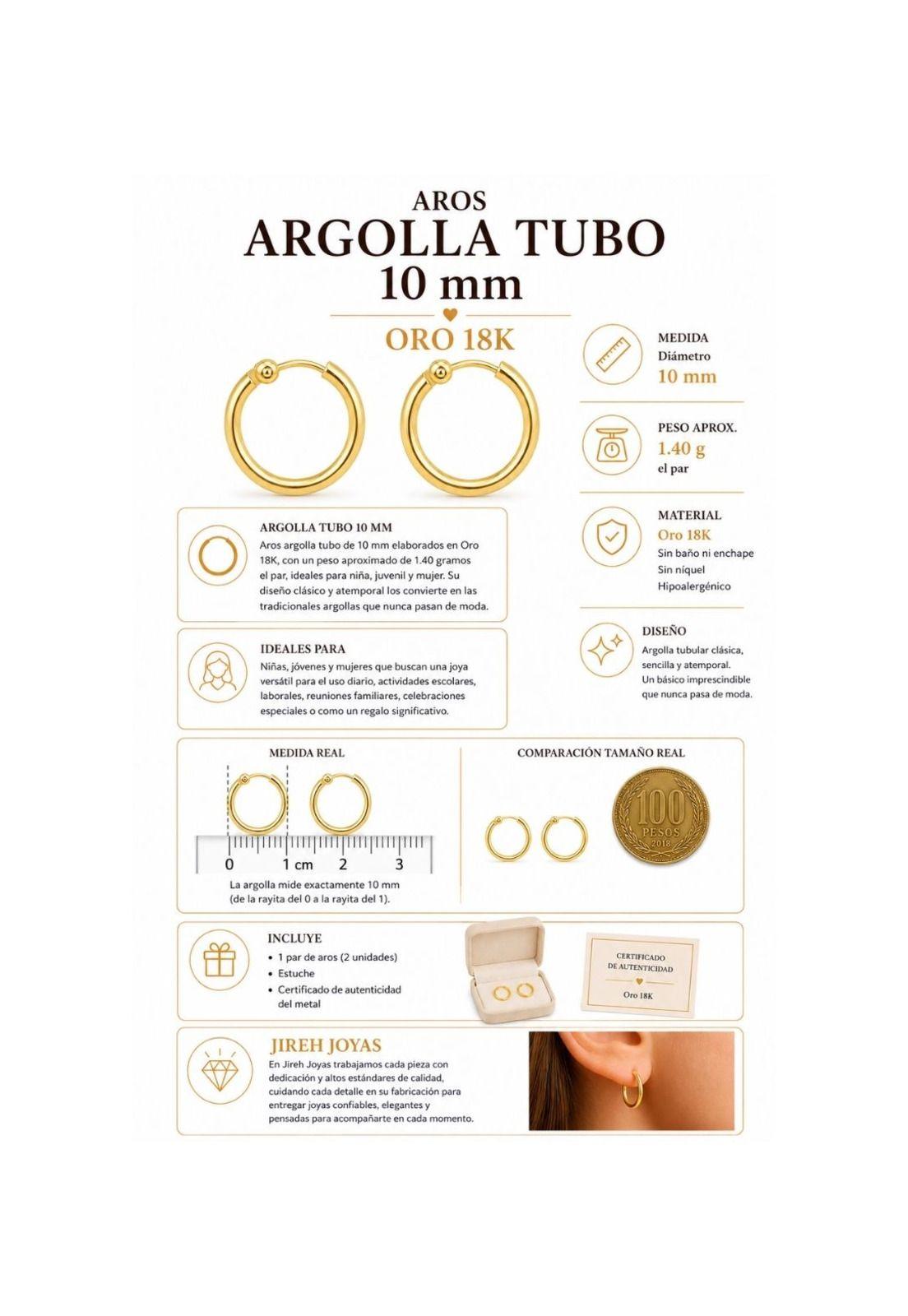 Aros Argolla Tubo 10mm Oro 18k 1.40gr Clásicas Regalo Mujer Dorado-7