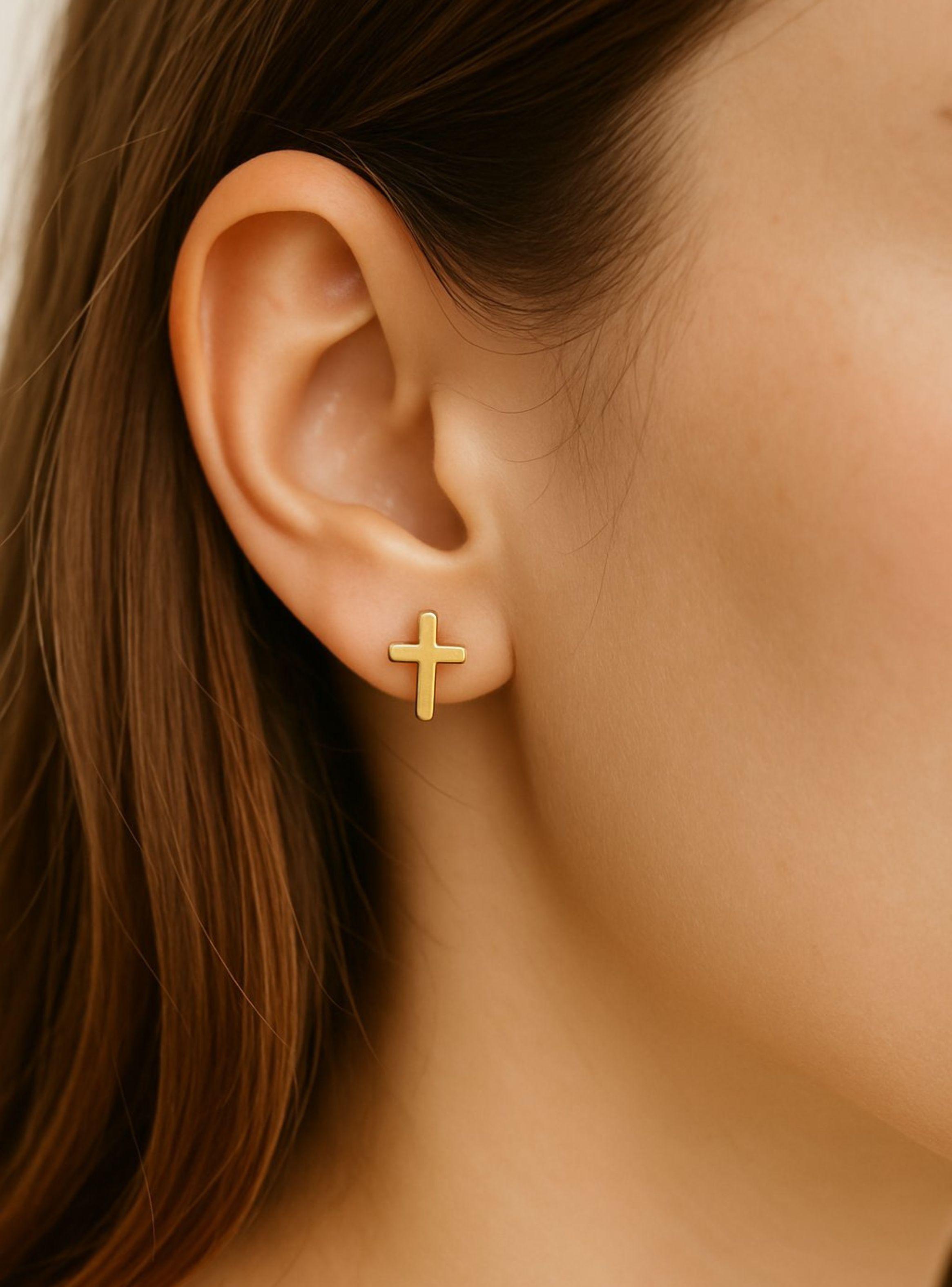 Aros Abridores Cruz 7 mm Oro 18K con Tope a Presi n-2