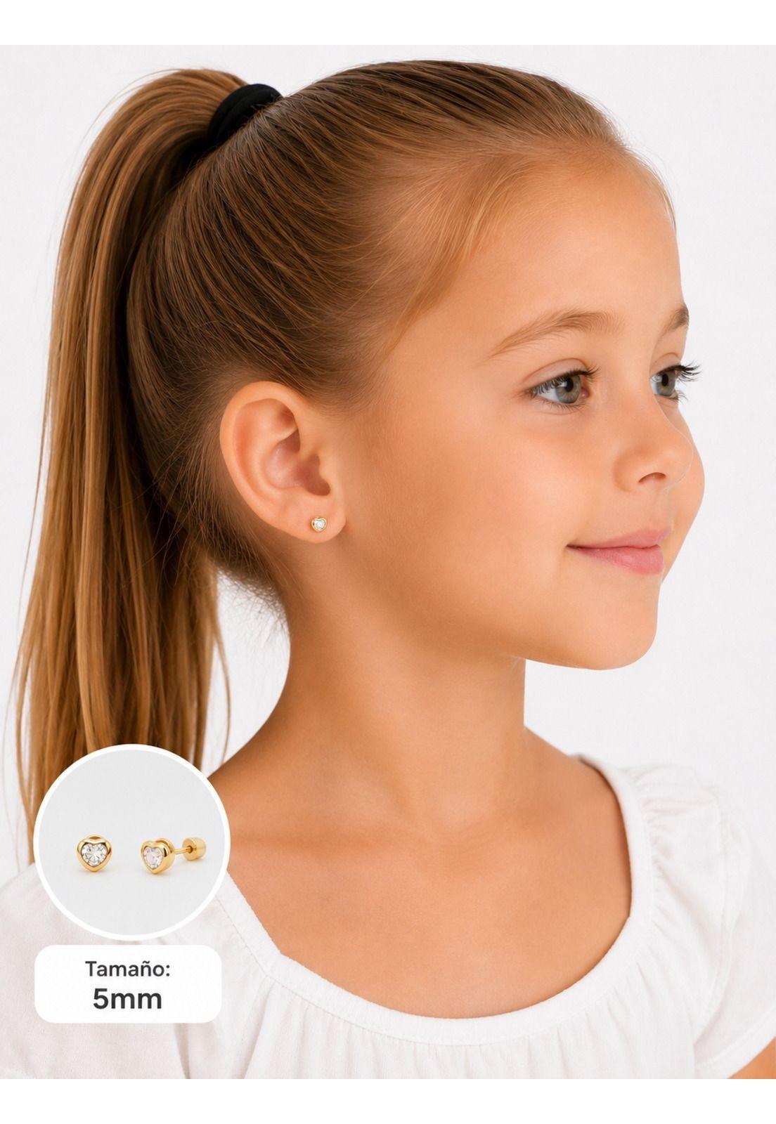 Aros Abridores Corazón 5mm Oro 18k Circón Bebé Niña-4