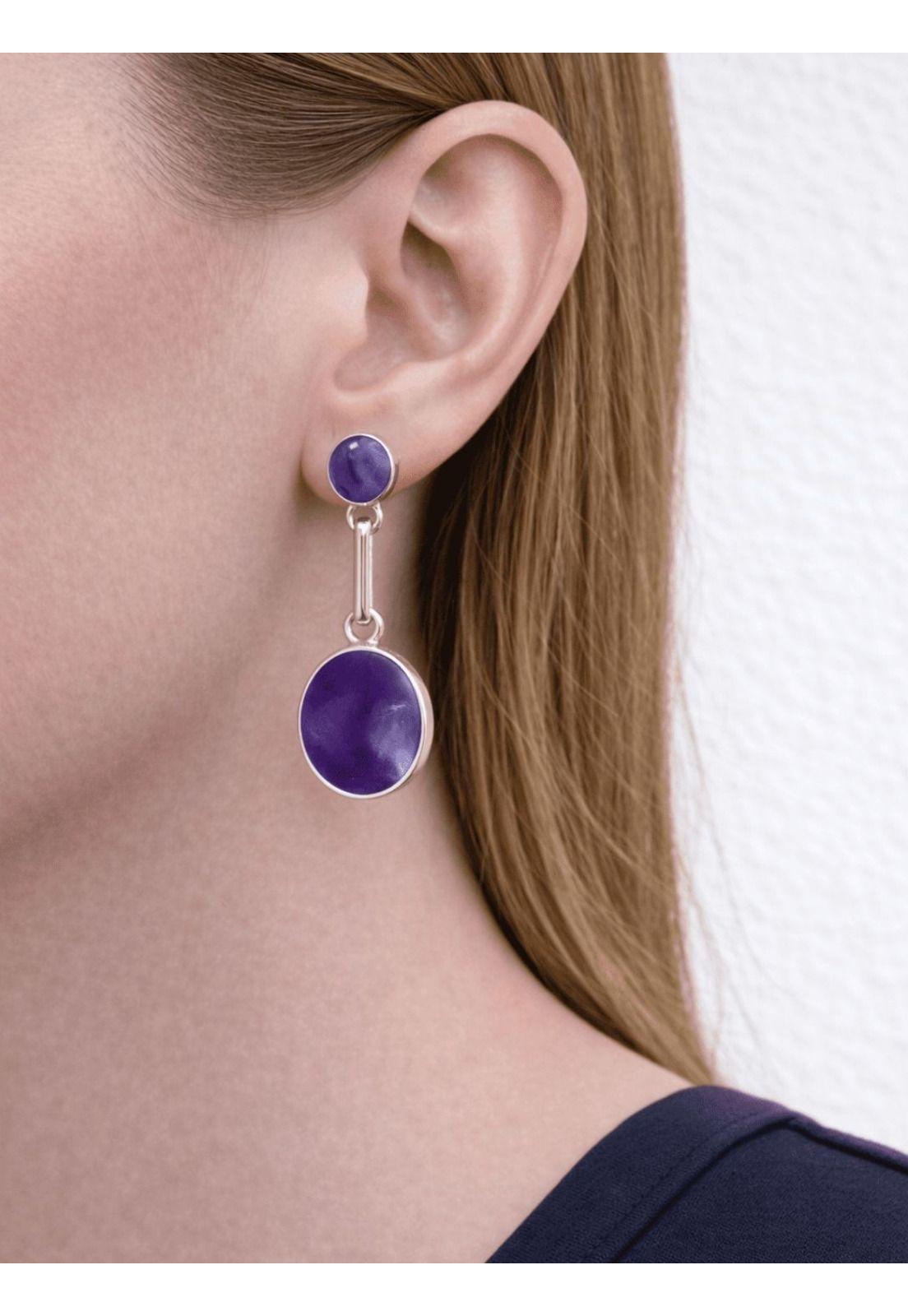 Aros Amatista Circular Plata 950 Colgantes Mujer Elegantes Piedra Violeta.-2