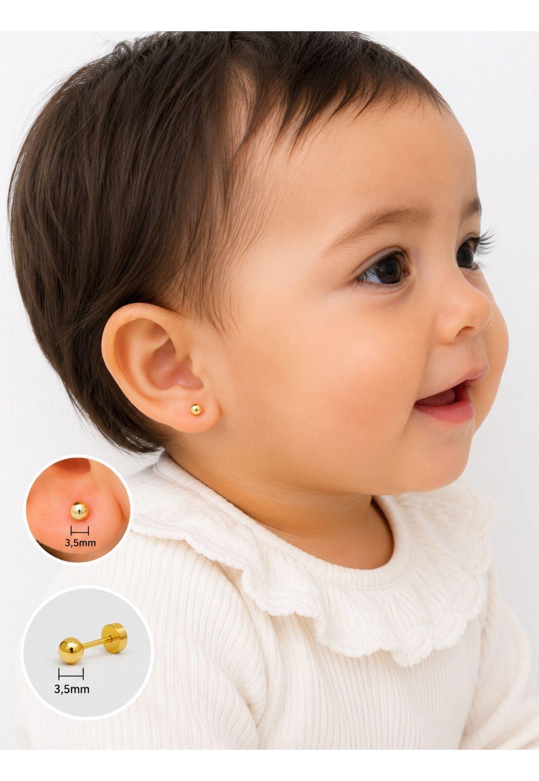 Aros Abridores Bolita 3.5mm N2 Oro14k Bebé Hipoalergénico Dorado-4