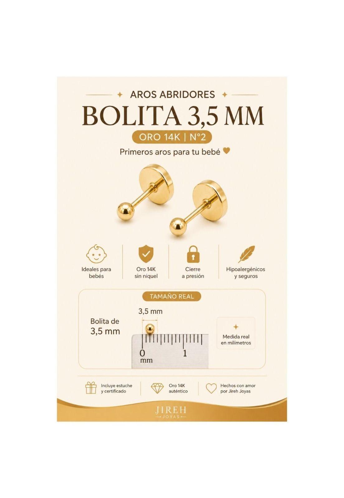 Aros Abridores Bolita 3.5mm N2 Oro14k Bebé Hipoalergénico Dorado-5
