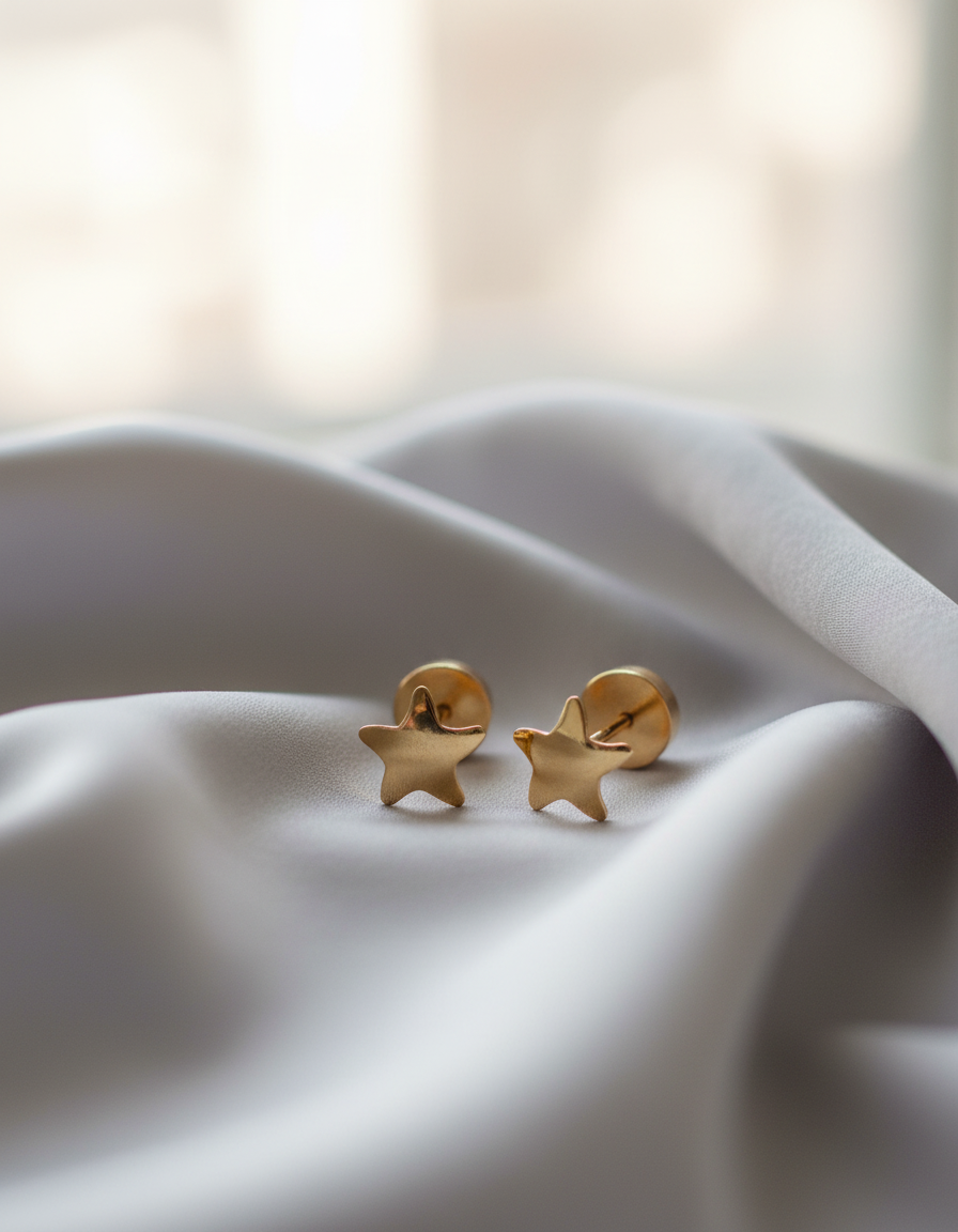 Aros Abridores Estrella lisas 6 mm Oro 18K con Tope a Presión-2