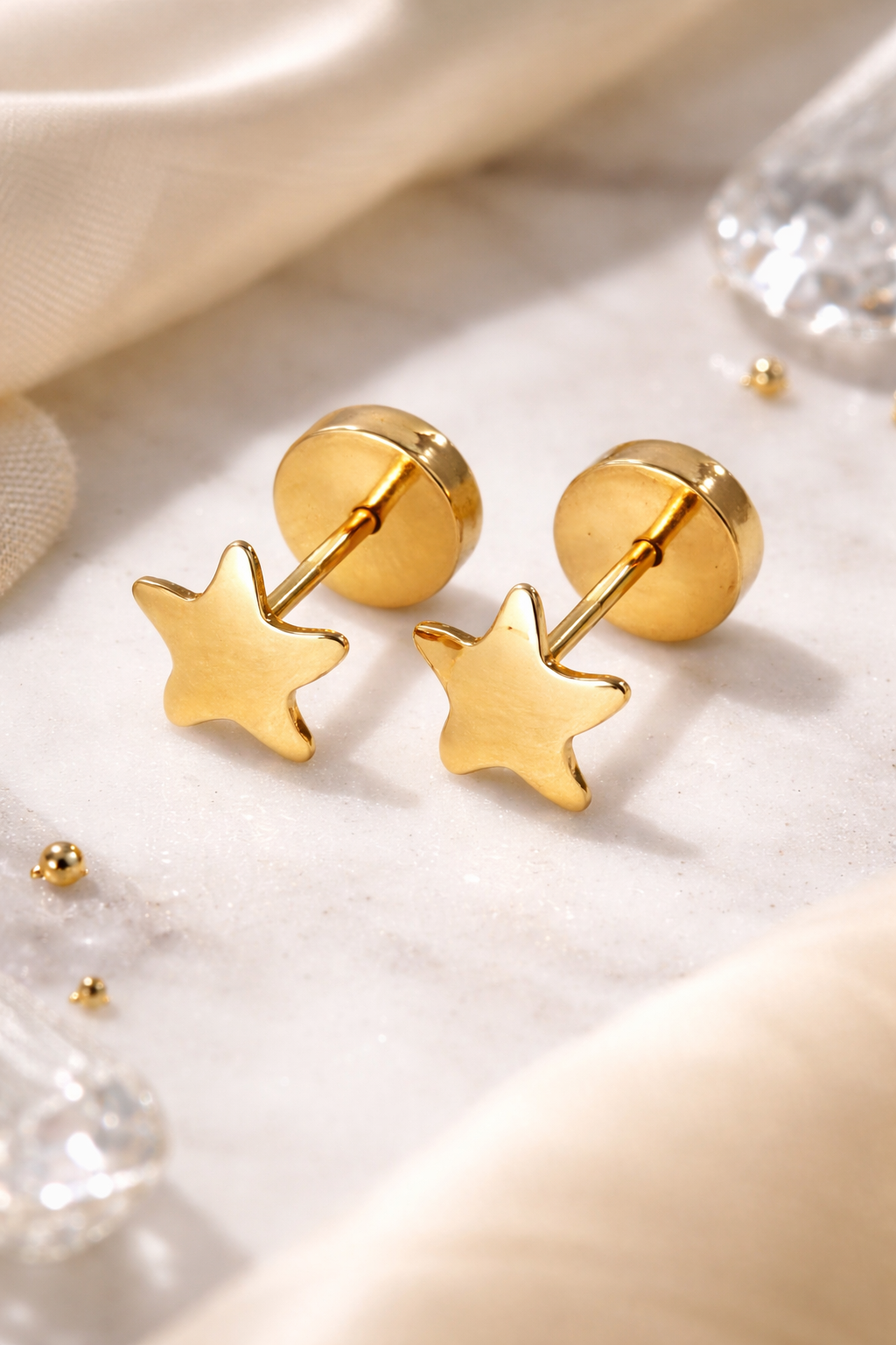 Aros Abridores Estrella lisas 6 mm Oro 18K con Tope a Presión-3