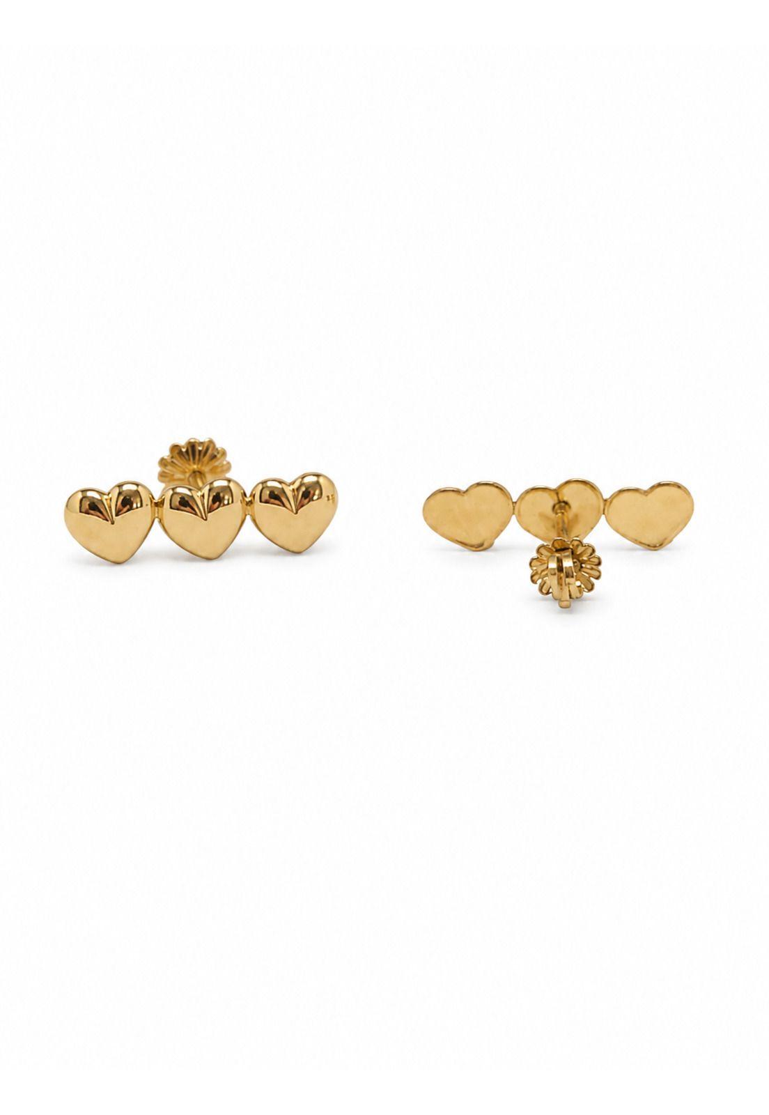 Aros Triple Corazón 1,5cm  Oro 18k Atornillados 1.50gr Mujer Dorado-1